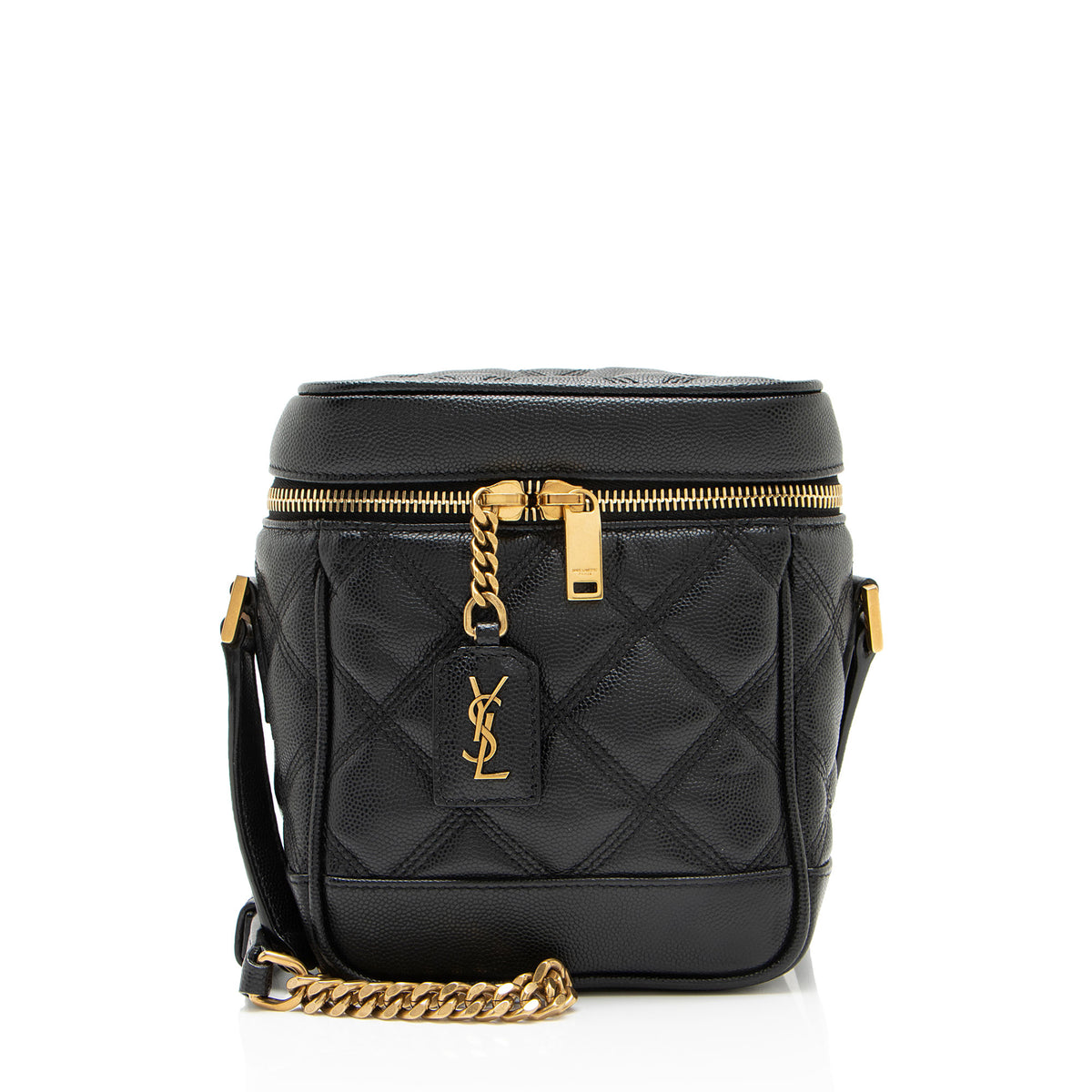 Saint Laurent Carré-Quilted Grain de Poudre Leather 80's Vanity Bag