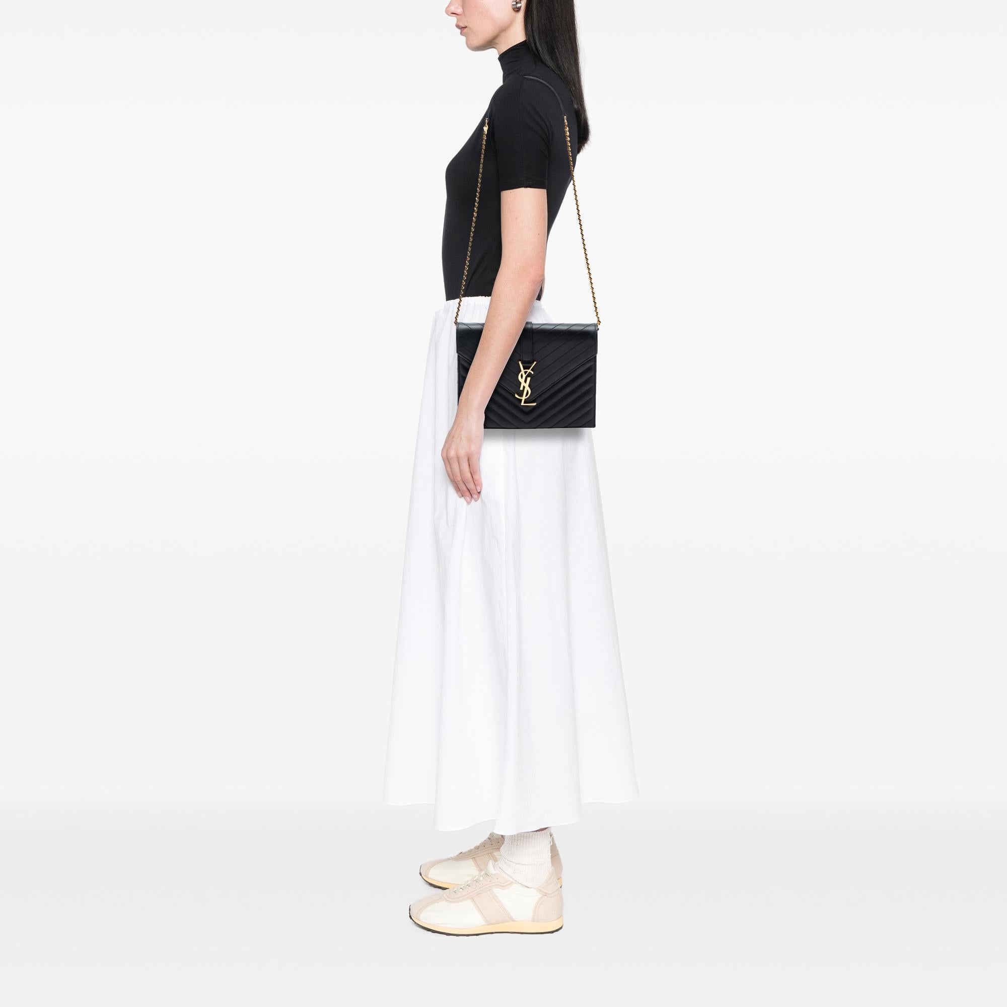 Saint Laurent Chevron Calfskin Classic Monogram Envelope Crossbody