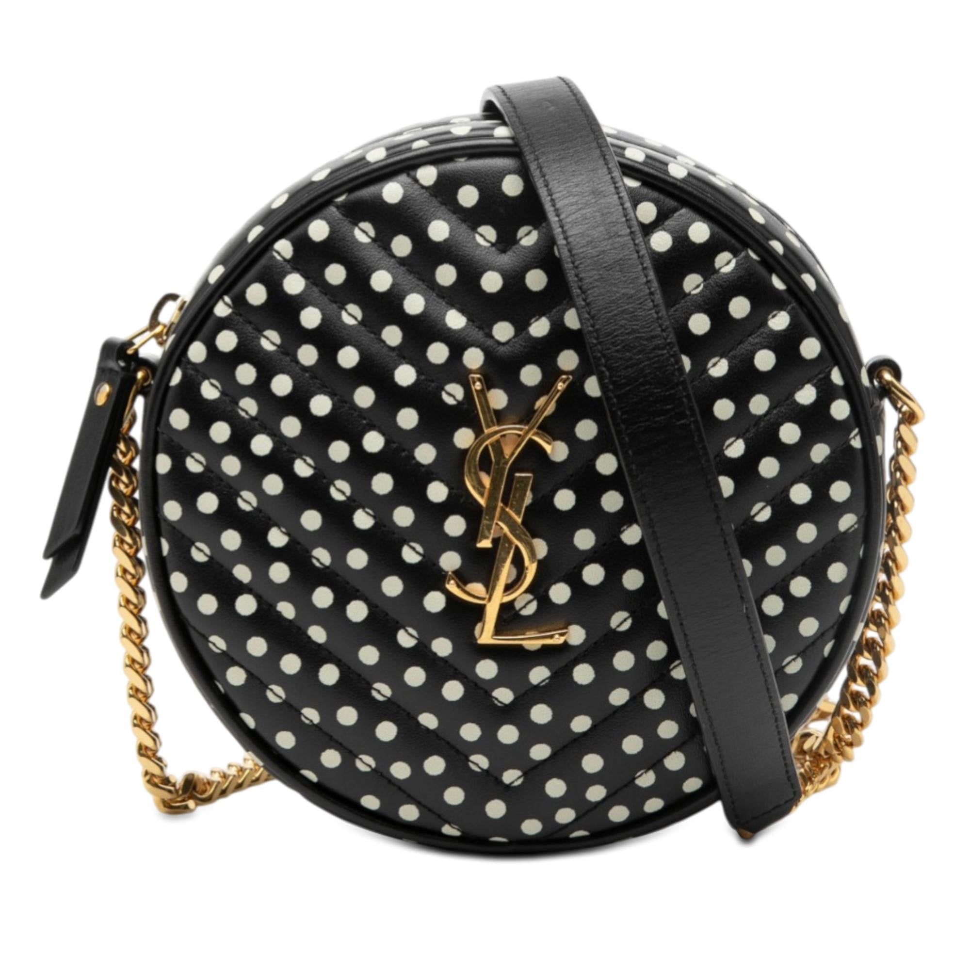 Saint Laurent Chevron Calfskin Polka Dot Round Vinyle Camera Bag
