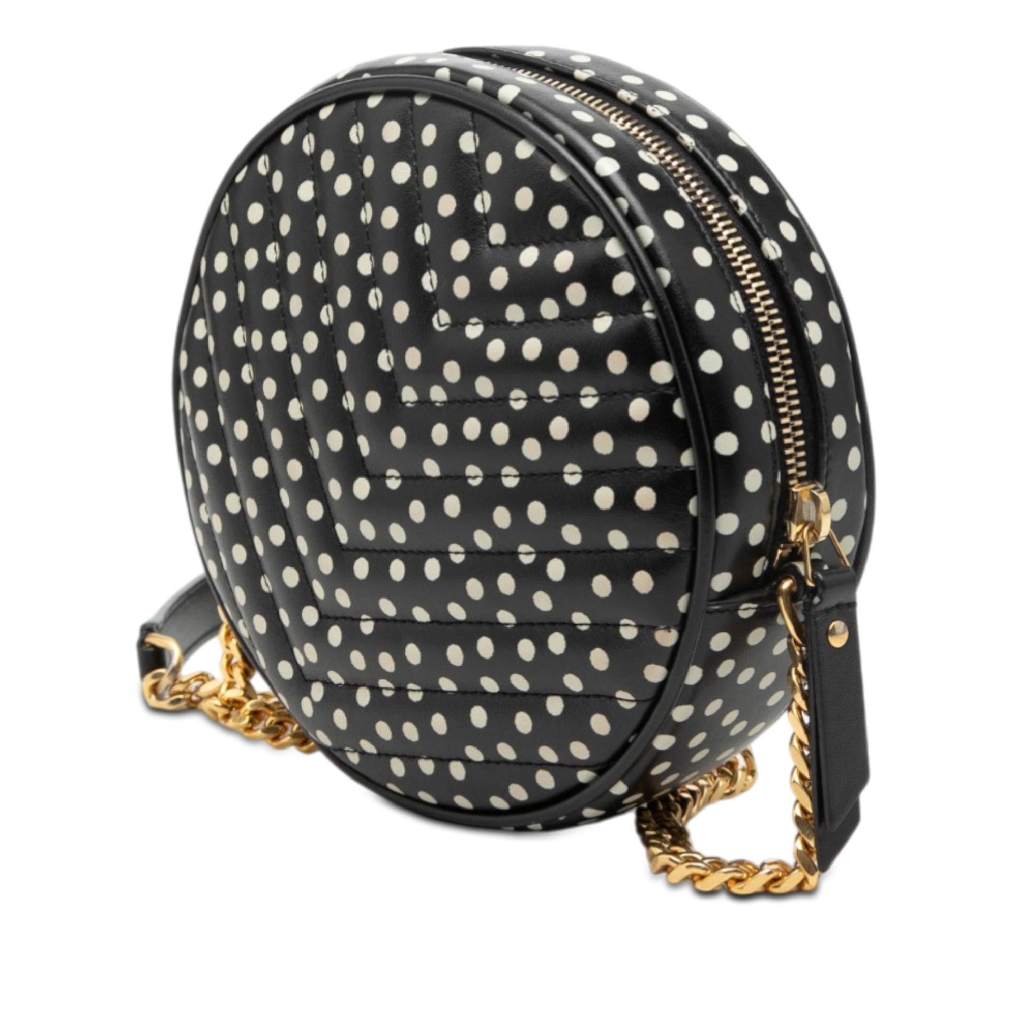 Saint Laurent Chevron Calfskin Polka Dot Round Vinyle Camera Bag