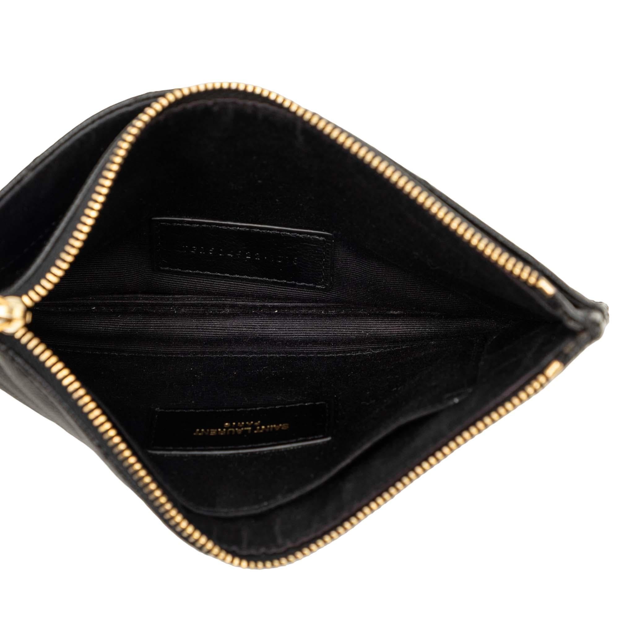 Saint Laurent Chevron Grain De Poudre Monogram Bill Pouch