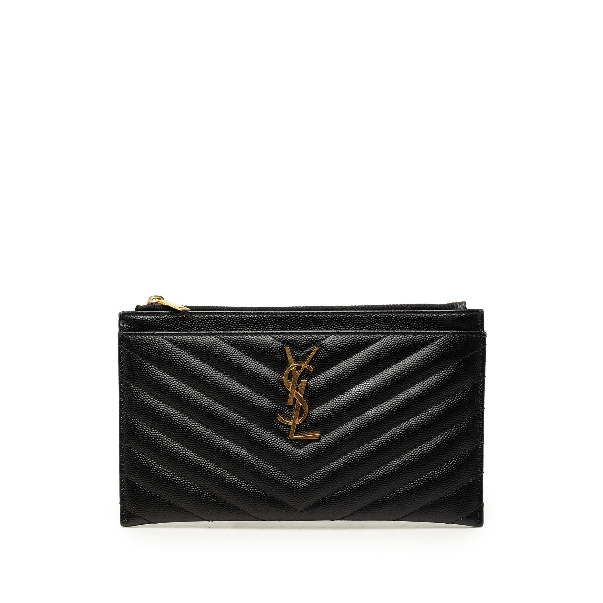 Saint Laurent Chevron Grain De Poudre Monogram Bill Pouch