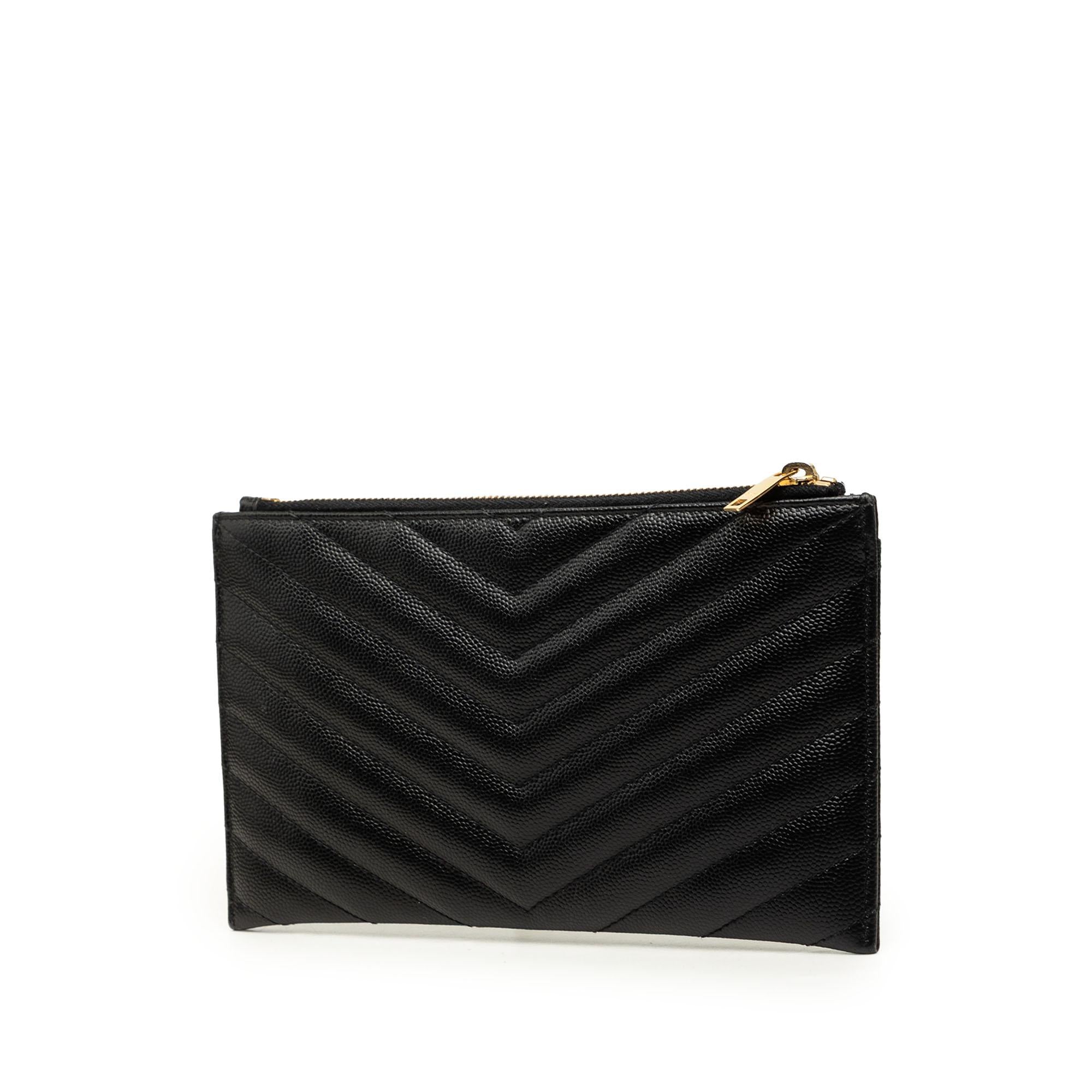 Saint Laurent Chevron Grain De Poudre Monogram Bill Pouch