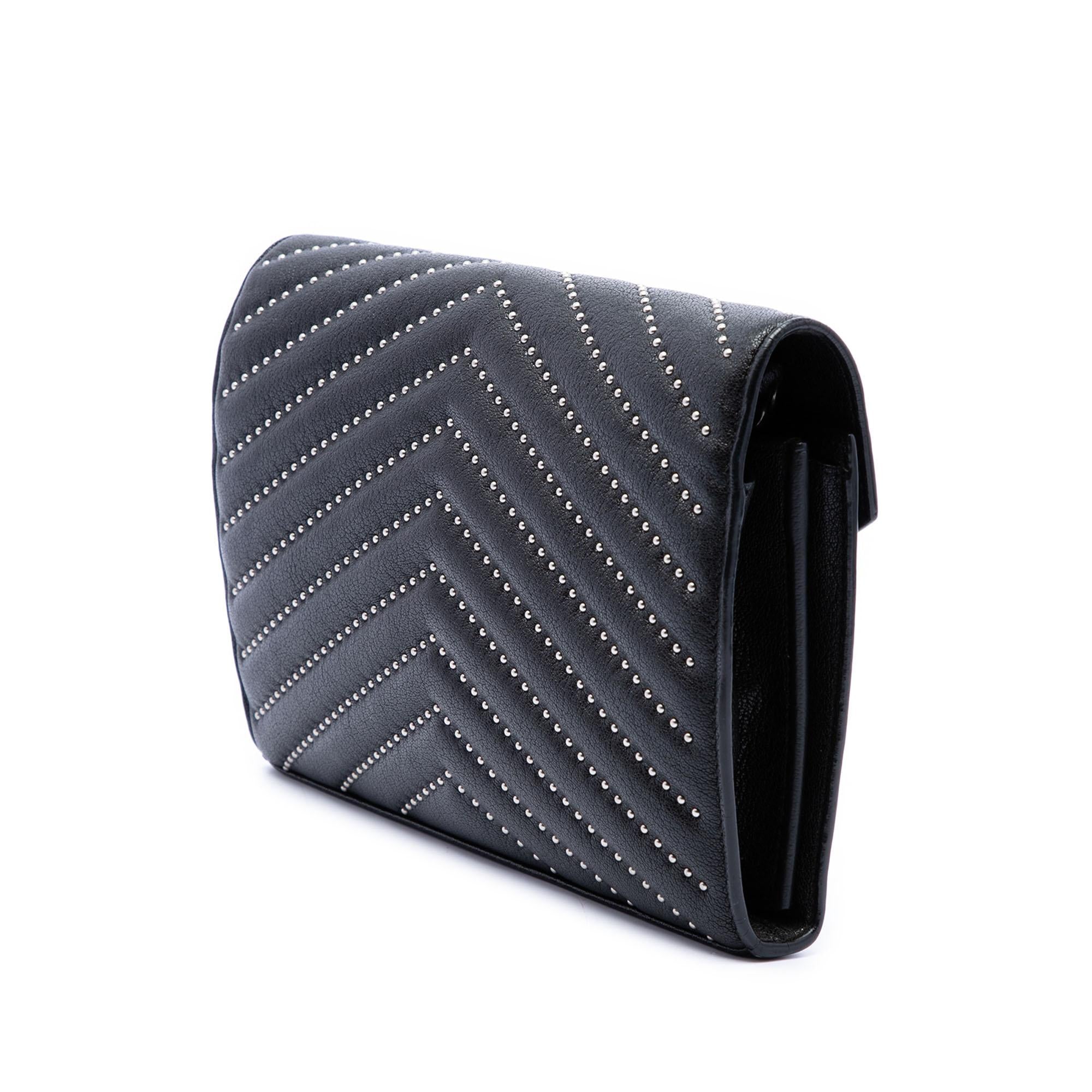 Saint Laurent Chevron Studded Sheepskin Monogram Envelope Chain Wallet
