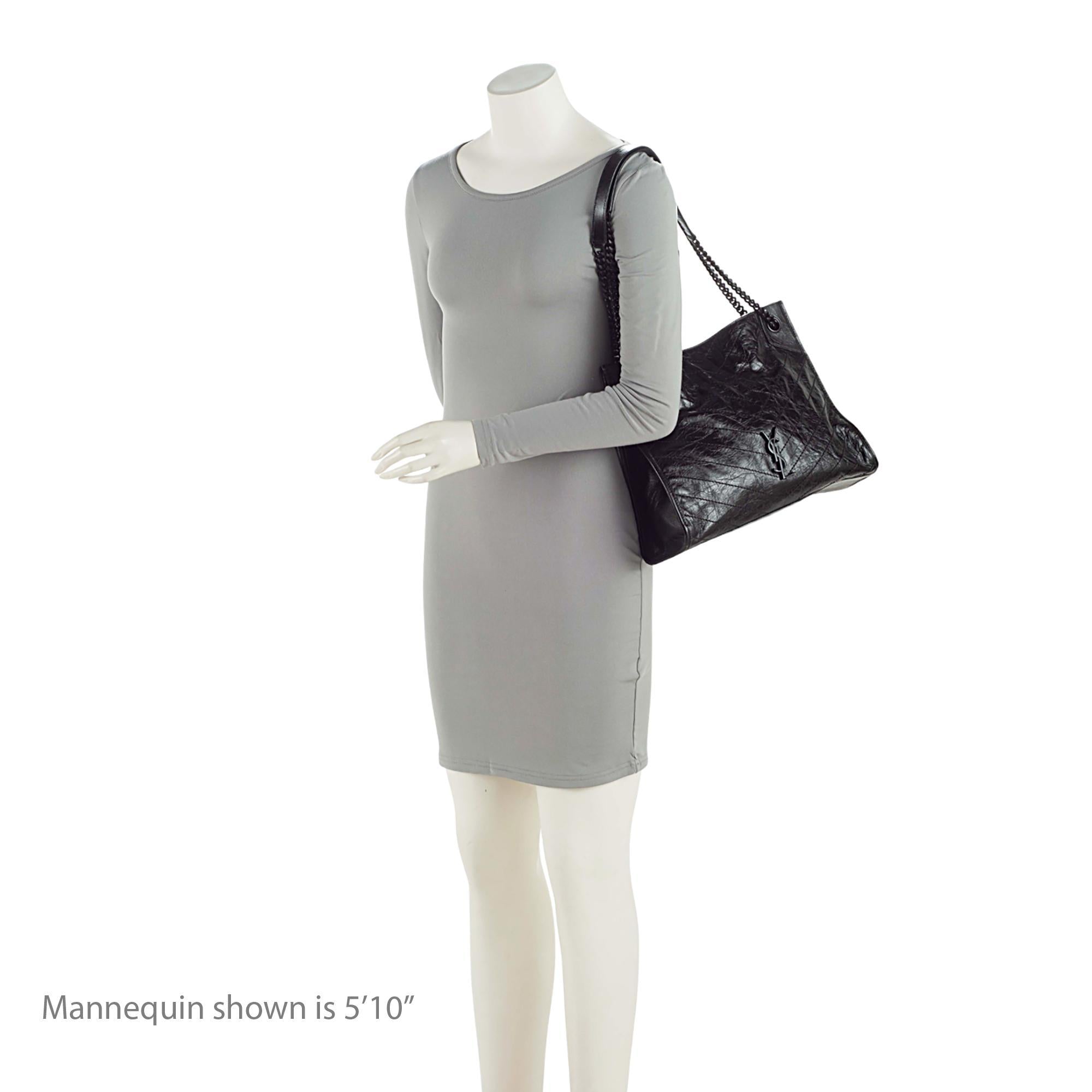 Saint Laurent Crinkled Calfskin Monogram Niki Medium Shopping Tote (SHF-RaBy7S)