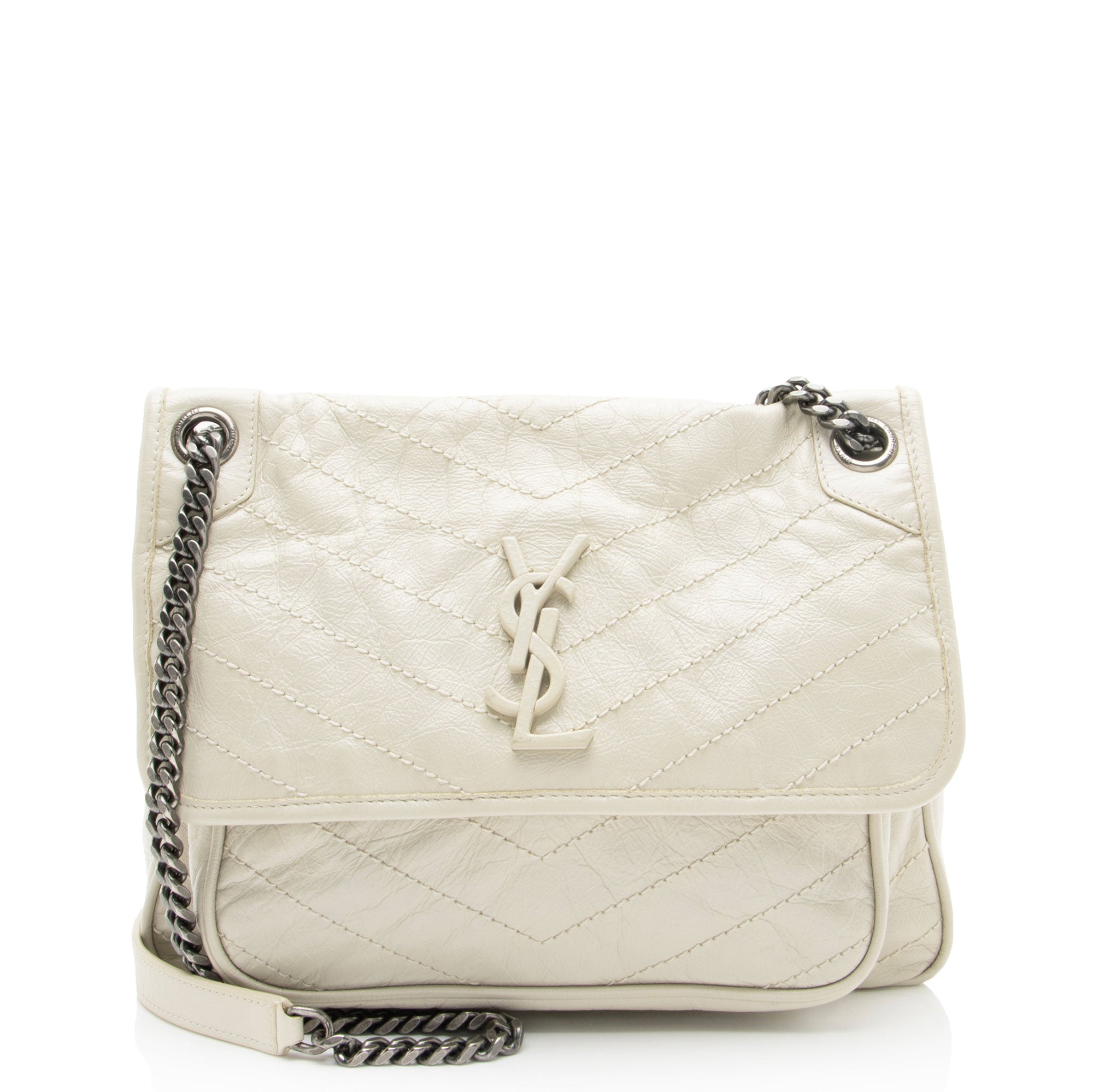 Saint Laurent Crinkled Calfskin Monogram Niki Medium Shoulder Bag