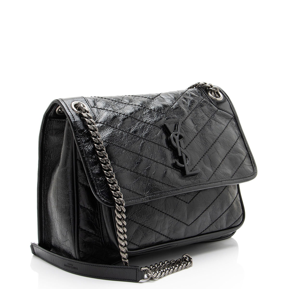 Saint Laurent Crinkled Calfskin Monogram Niki Medium Shoulder Bag