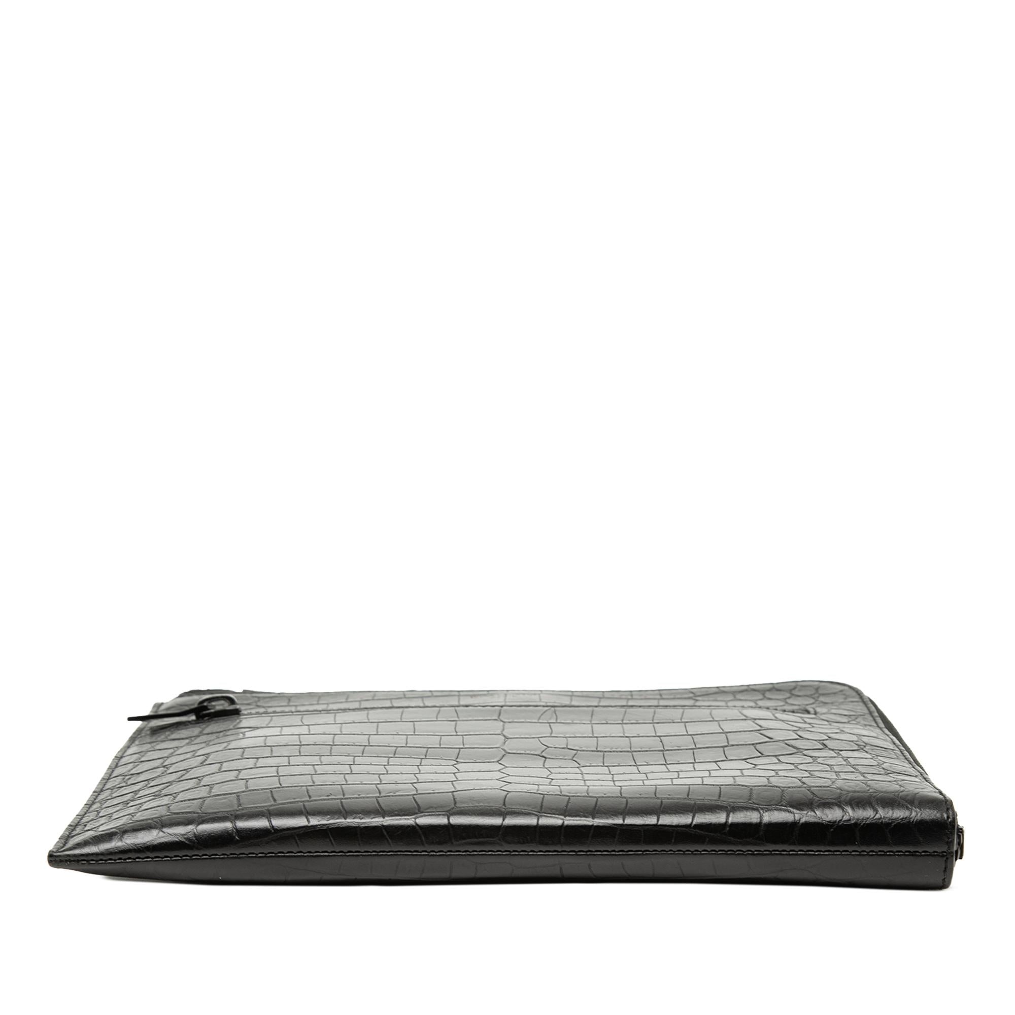 Saint Laurent Croc Embossed Leather Clutch