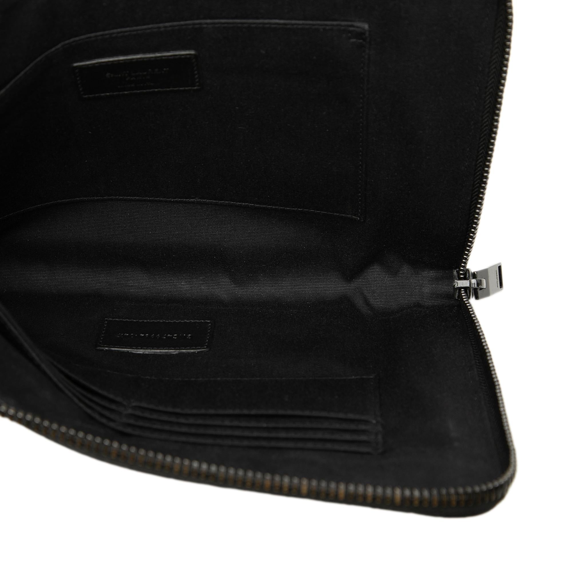 Saint Laurent Croc Embossed Leather Clutch
