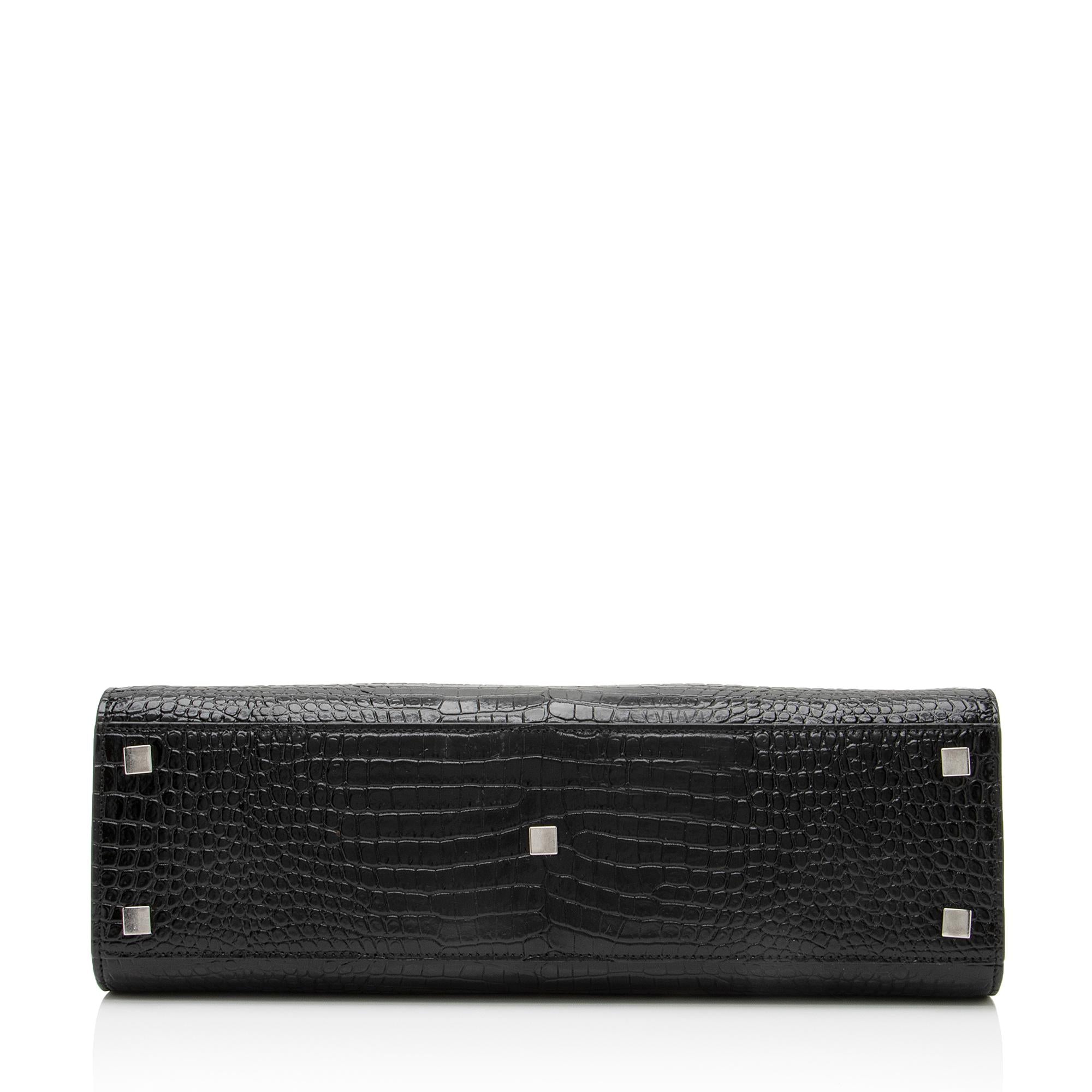 Saint Laurent Croc Embossed Leather Manhattan Small Satchel (SHF-23623)