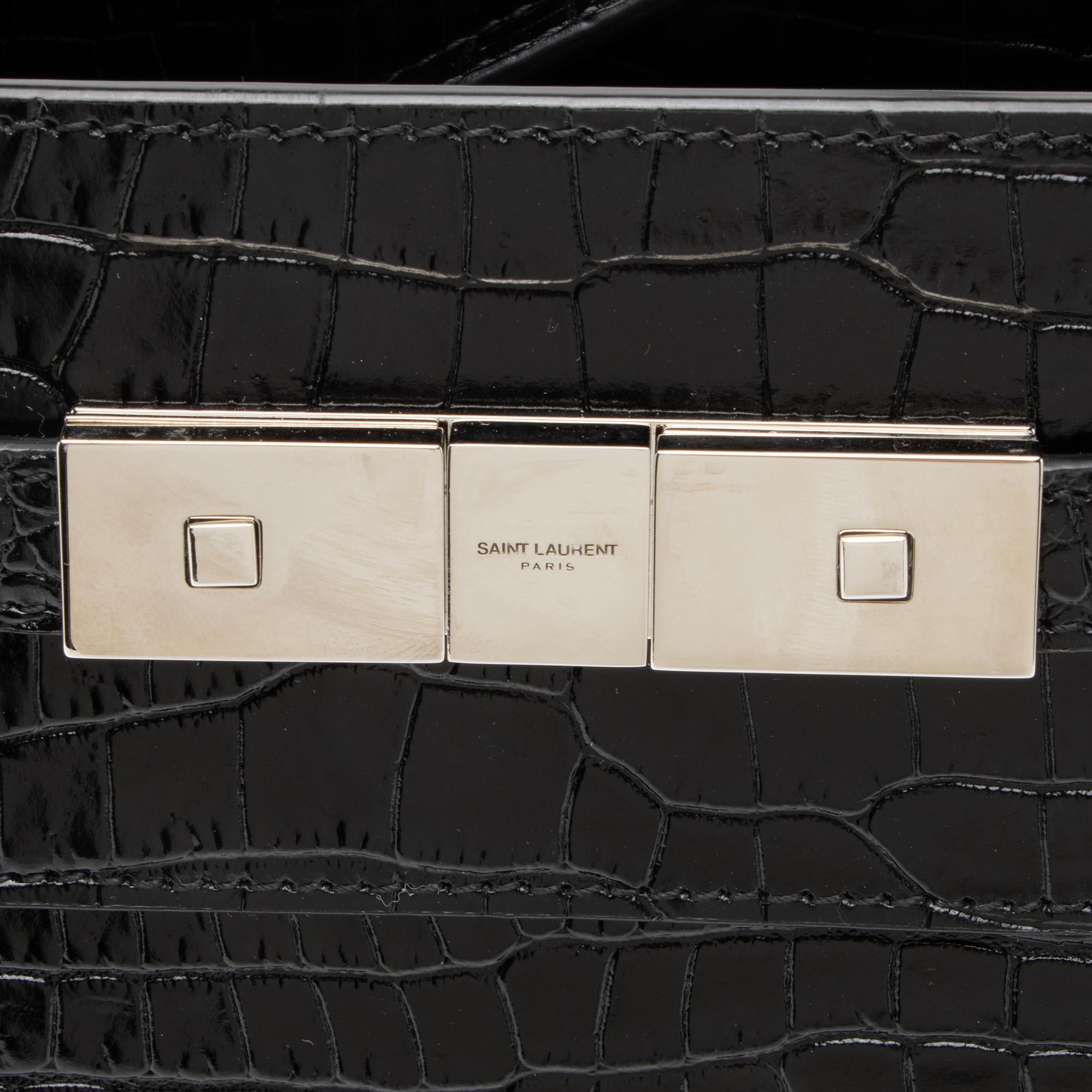 Saint Laurent Croc Embossed Leather Manhattan Small Satchel (SHF-23623)