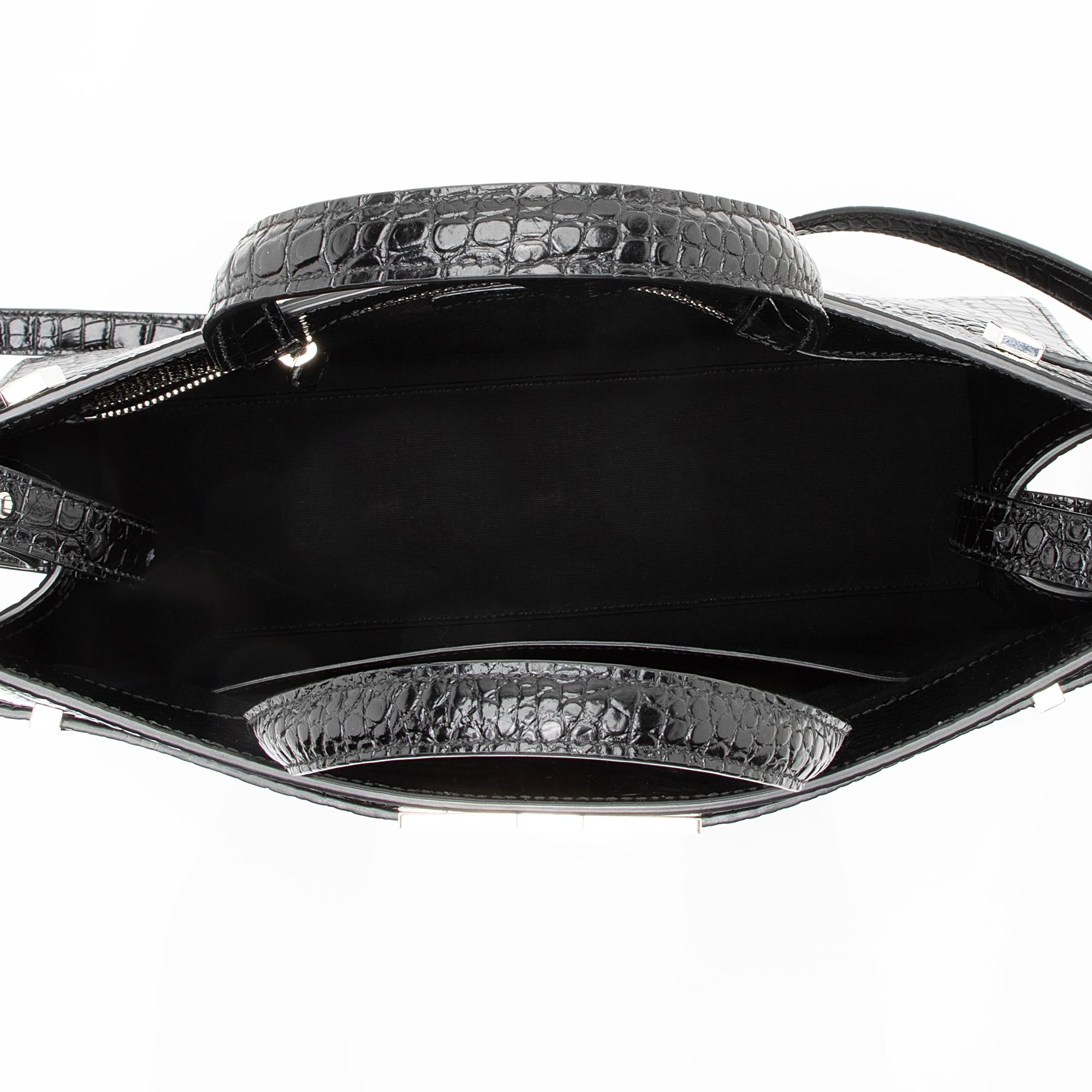 Saint Laurent Croc Embossed Leather Manhattan Small Satchel (SHF-23623)
