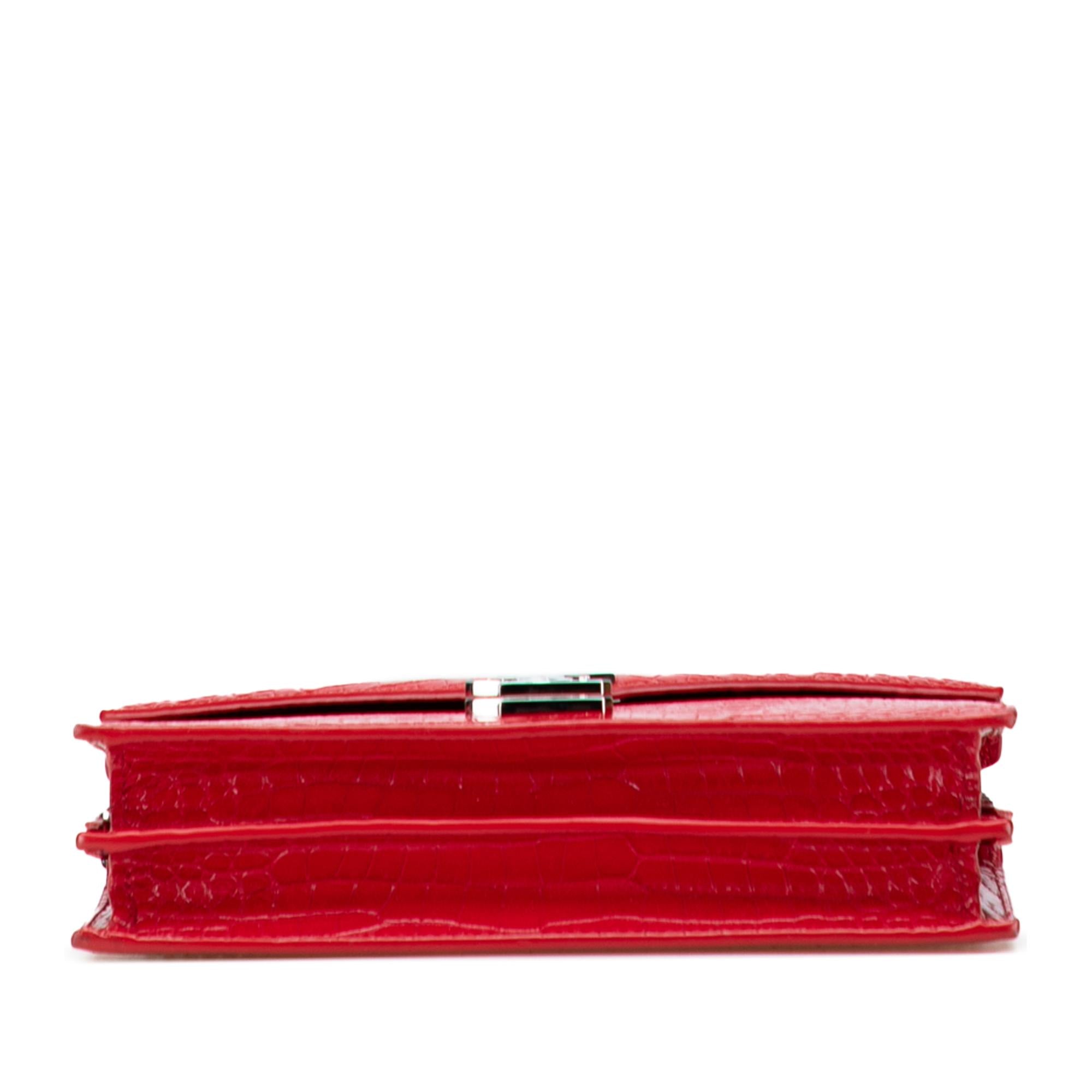 Saint Laurent Croc Embossed Leather Monogram Cassandra Clasp Bag