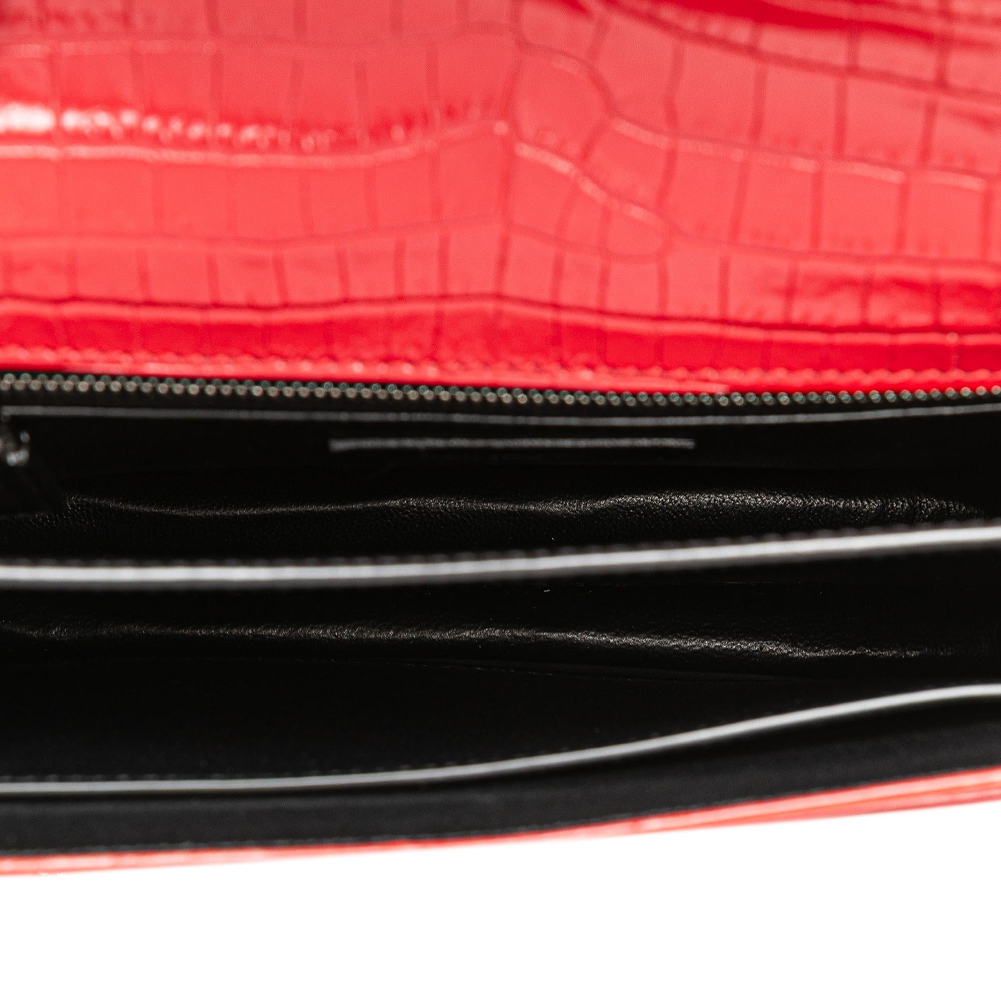 Saint Laurent Croc Embossed Leather Monogram Cassandra Clasp Bag