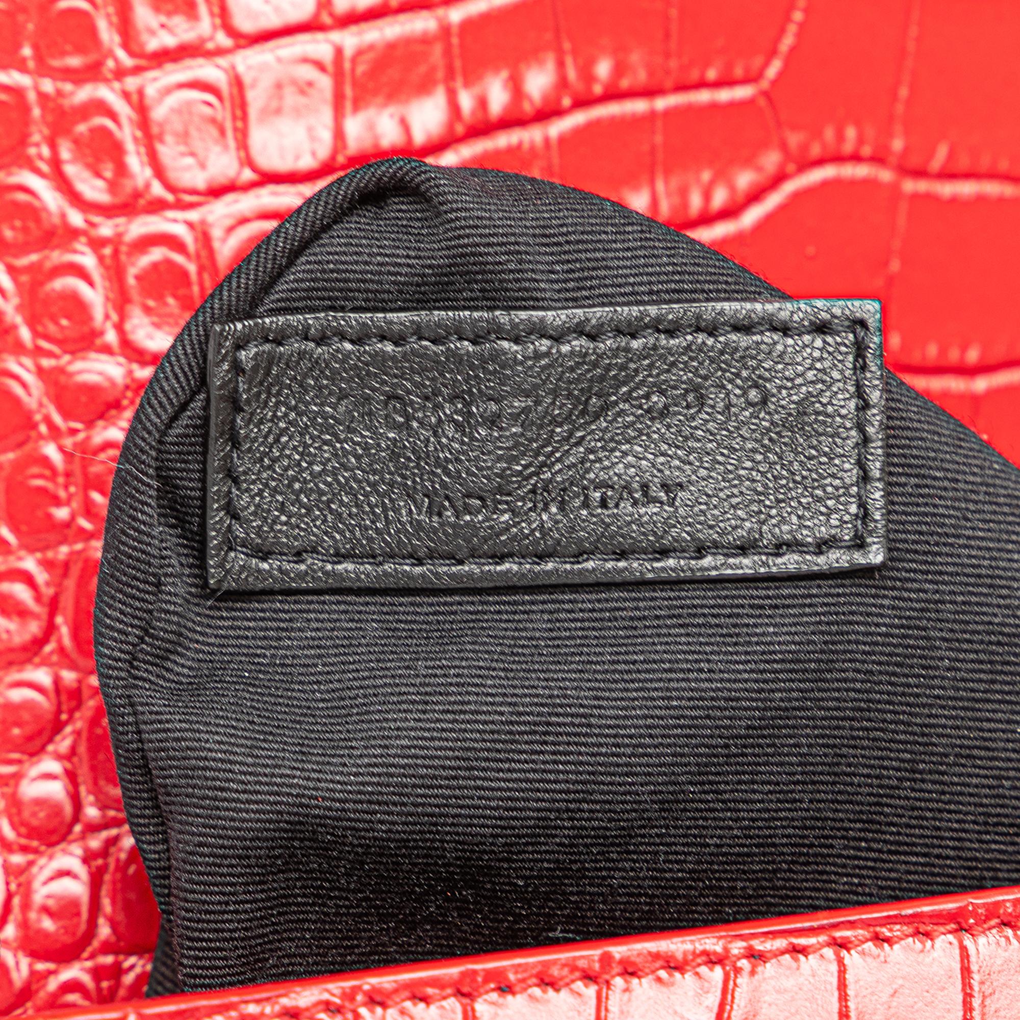 Saint Laurent Croc Embossed Leather Monogram Cassandra Clasp Bag
