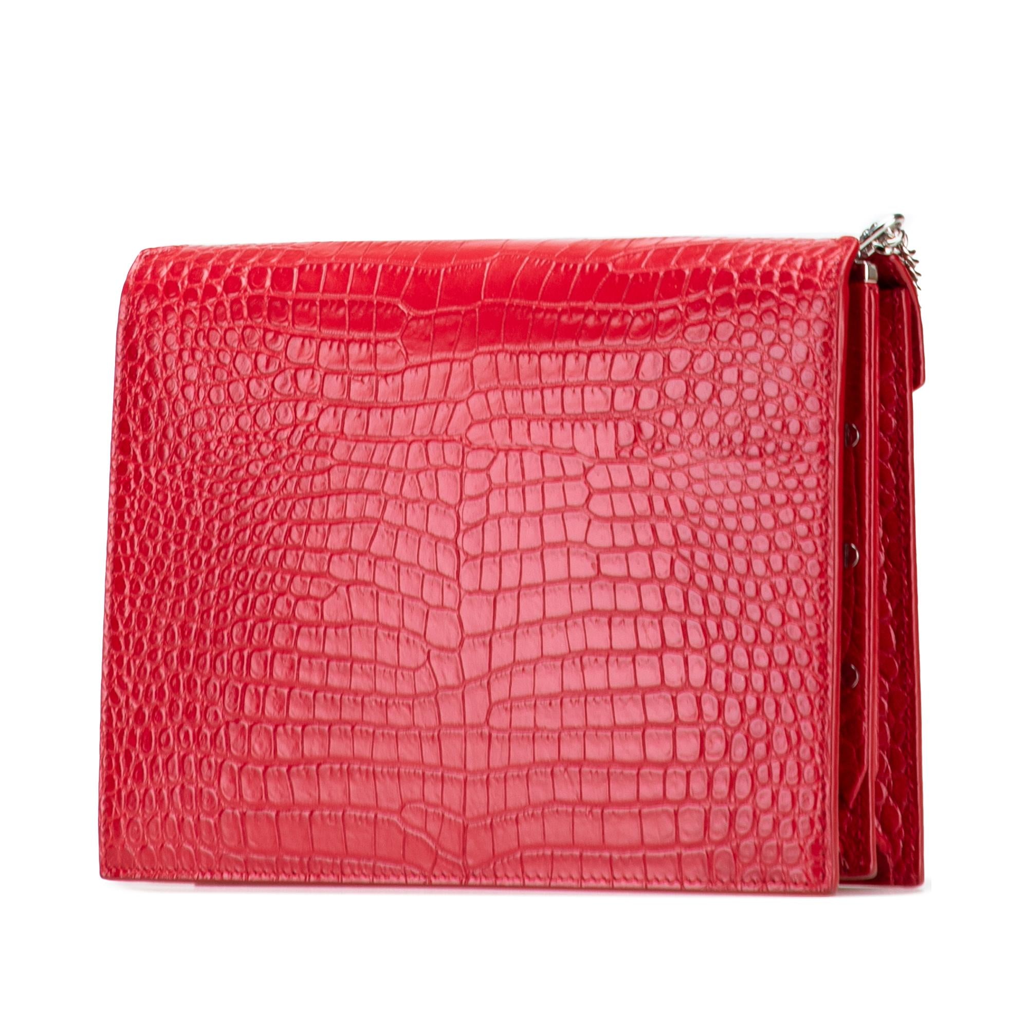 Saint Laurent Croc Embossed Leather Monogram Cassandra Clasp Bag