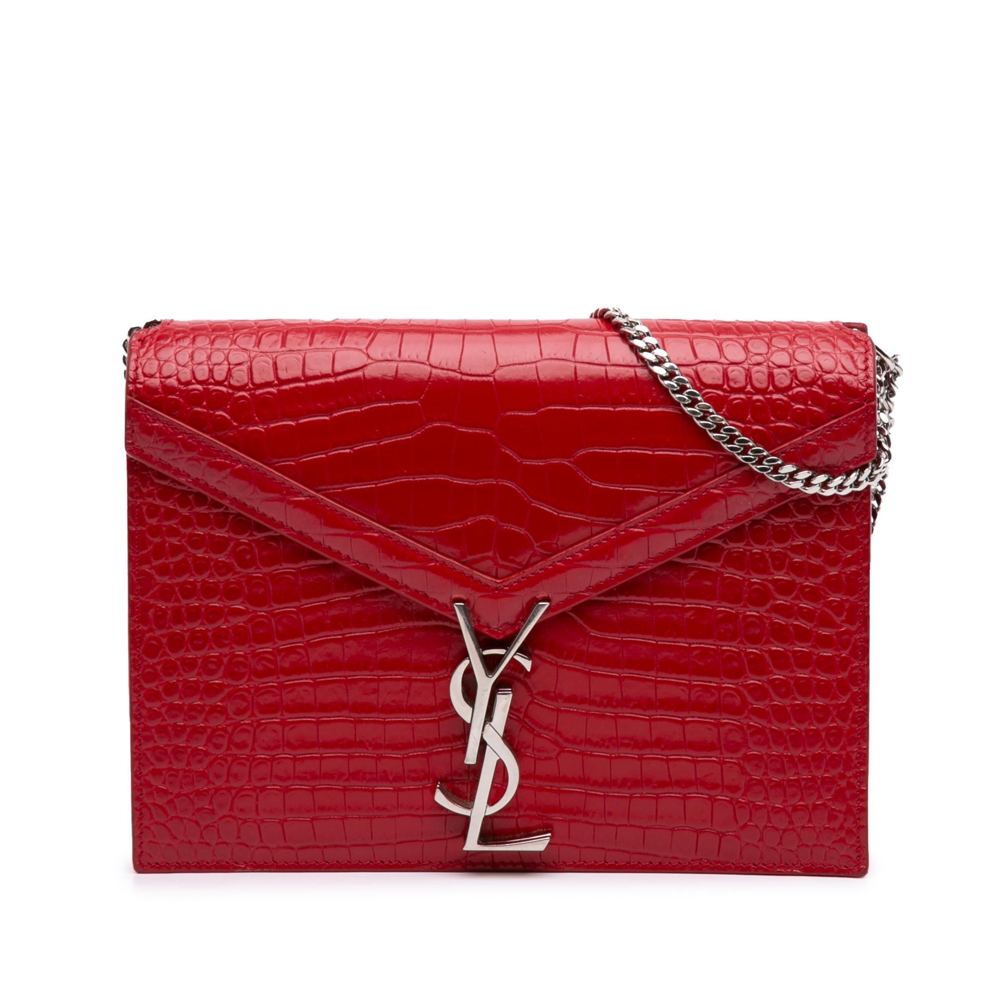 Saint Laurent Croc Embossed Leather Monogram Cassandra Clasp Bag