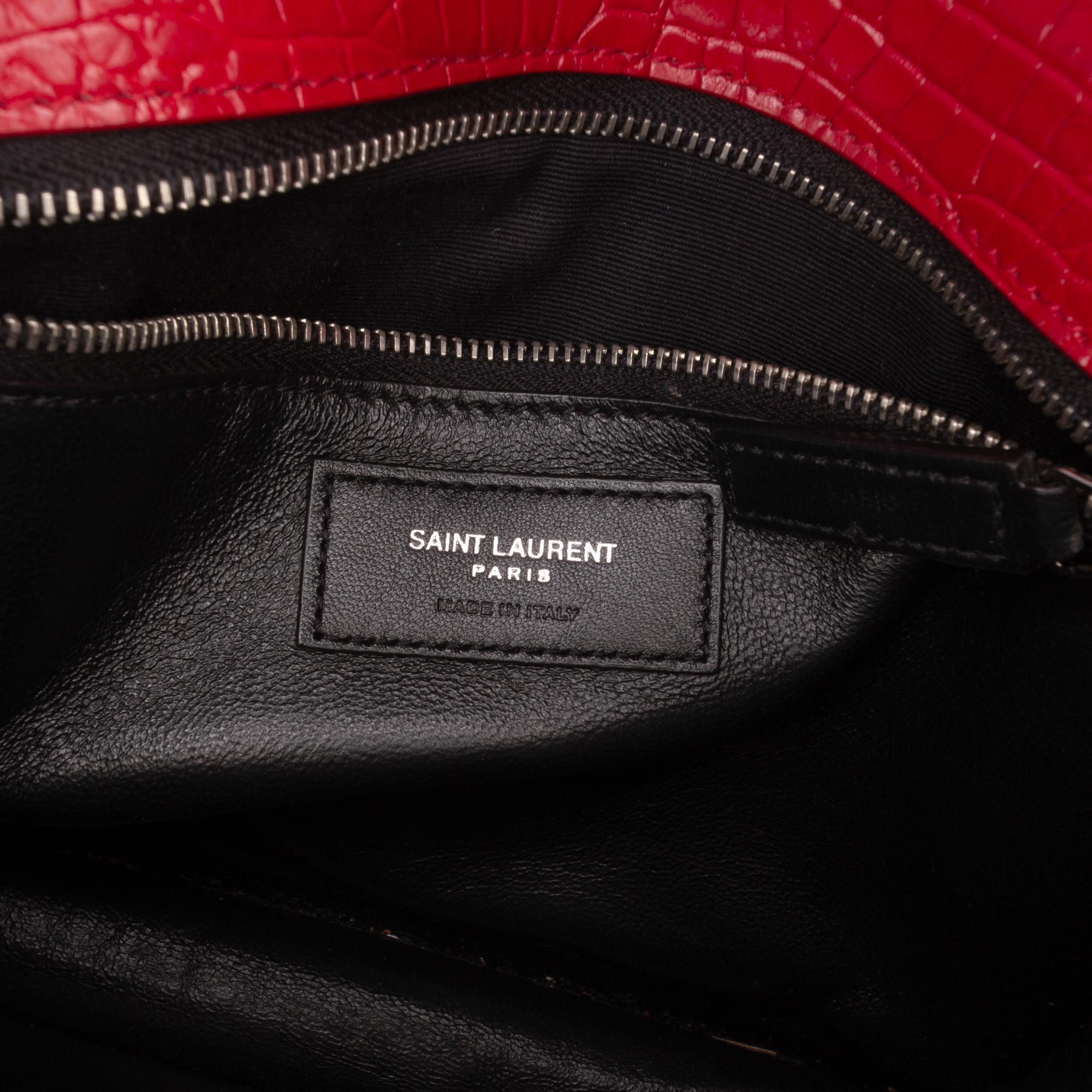 Saint Laurent Croc Embossed Leather Monogram Cassandra Clasp Bag