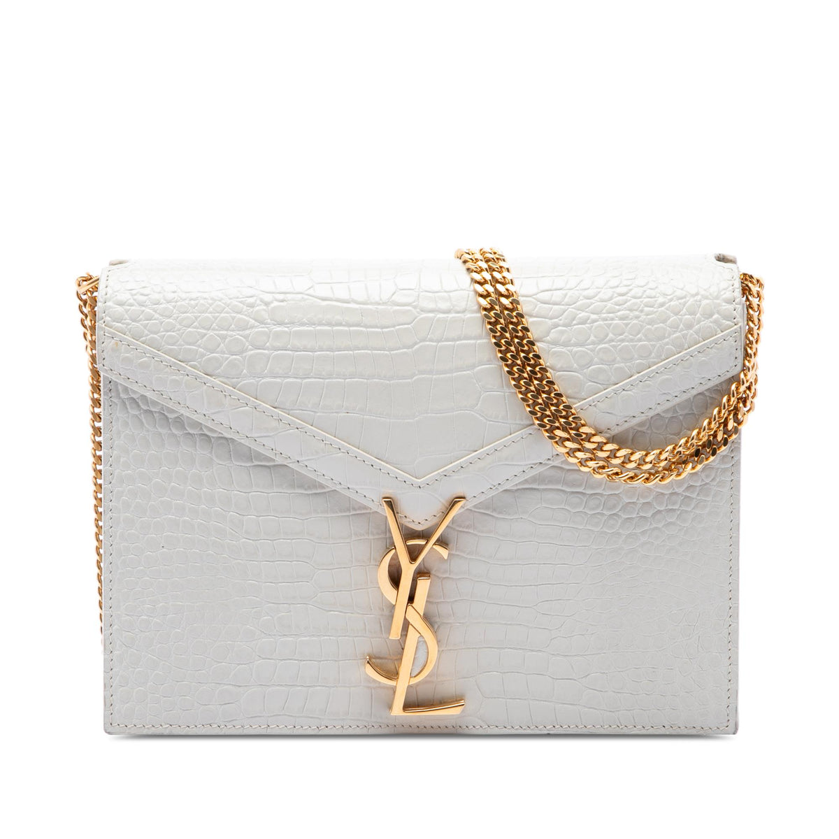 Saint Laurent Croc Embossed Leather Monogram Cassandra Clasp Bag