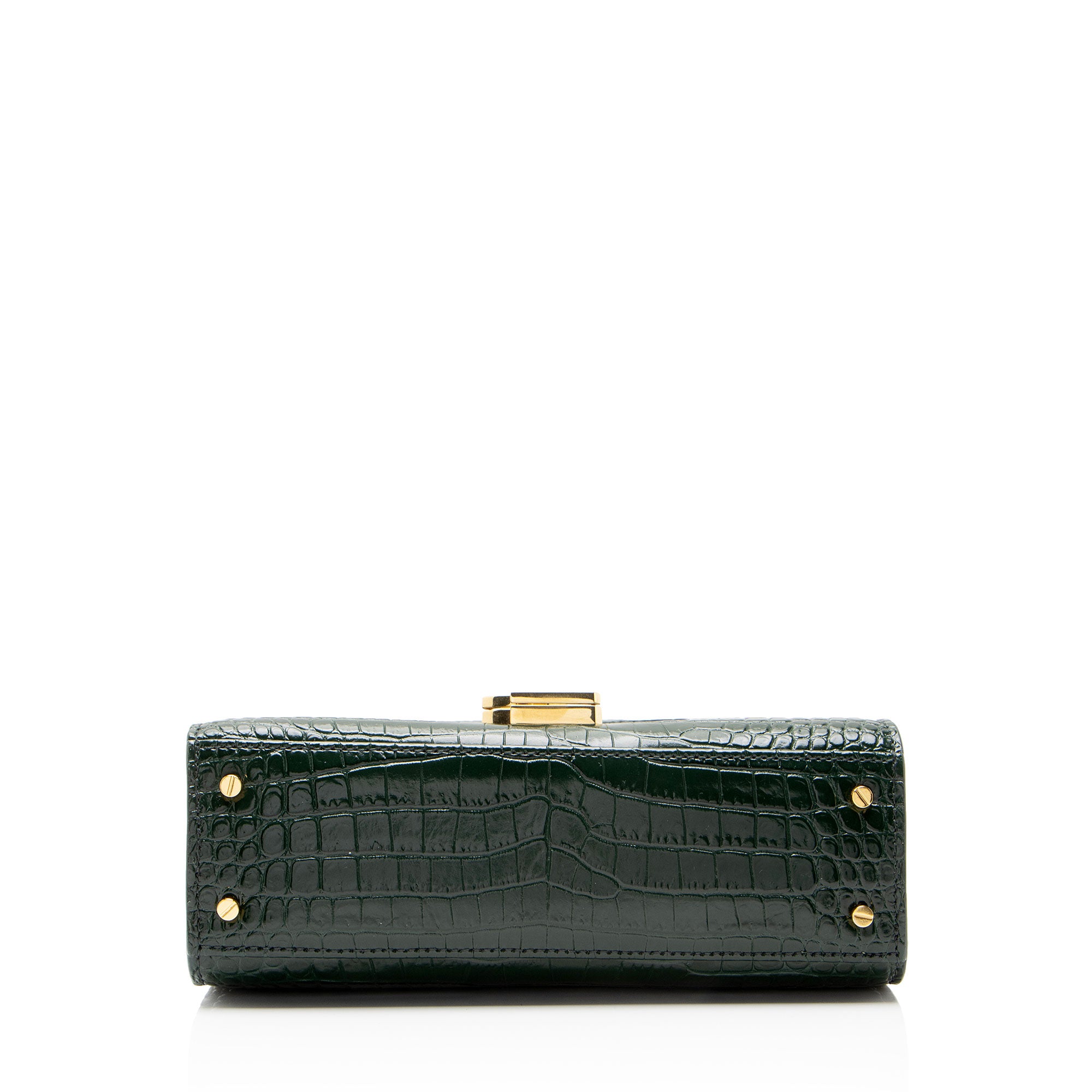 Saint Laurent Croc Embossed Leather Monogram Cassandra Mini Top Handle