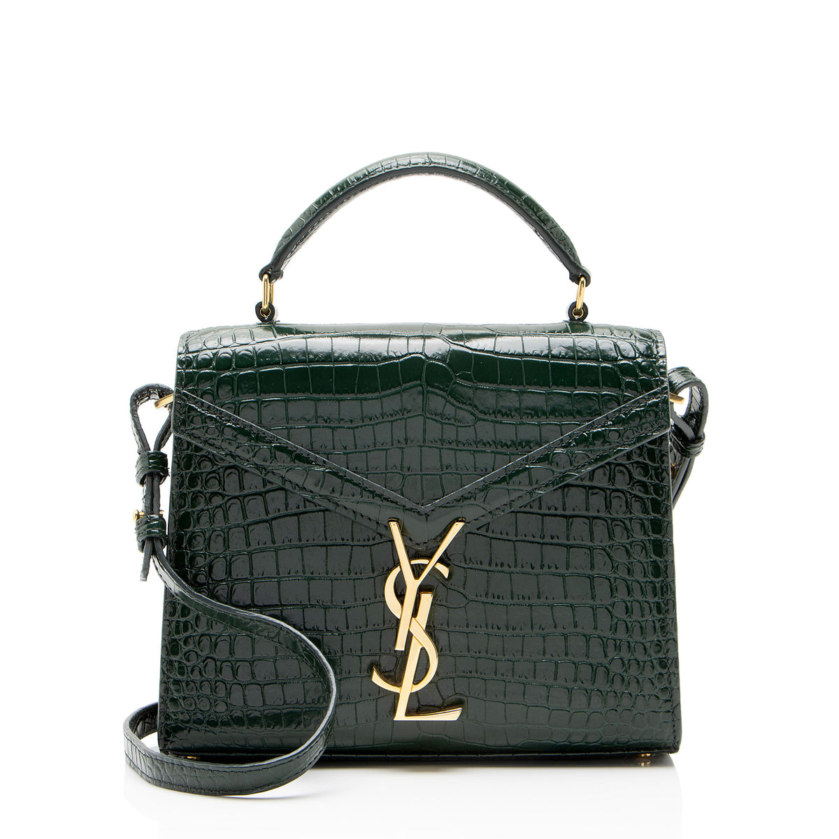 Saint Laurent Croc Embossed Leather Monogram Cassandra Mini Top Handle