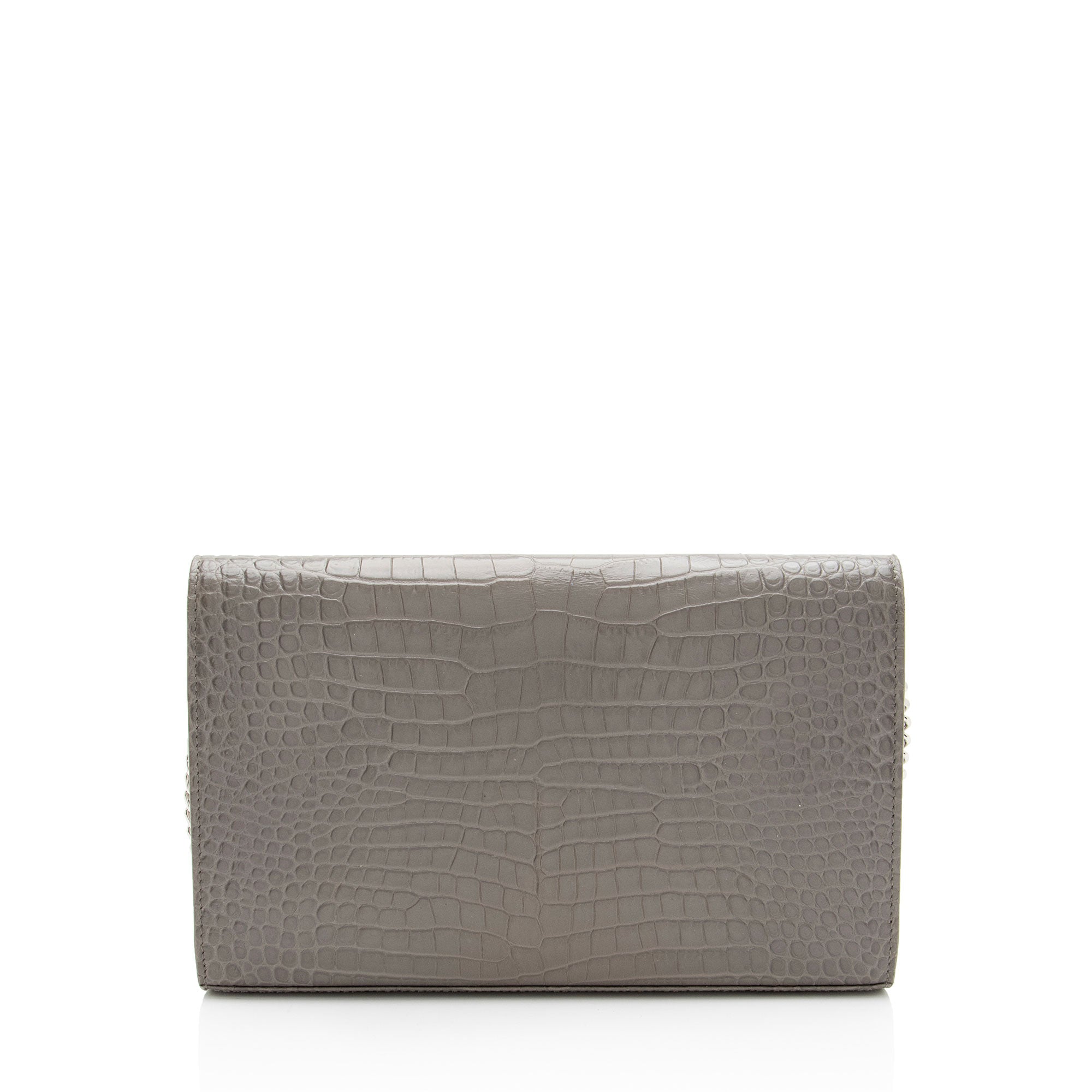 Saint Laurent Croc Embossed Leather Monogram Chain Wallet