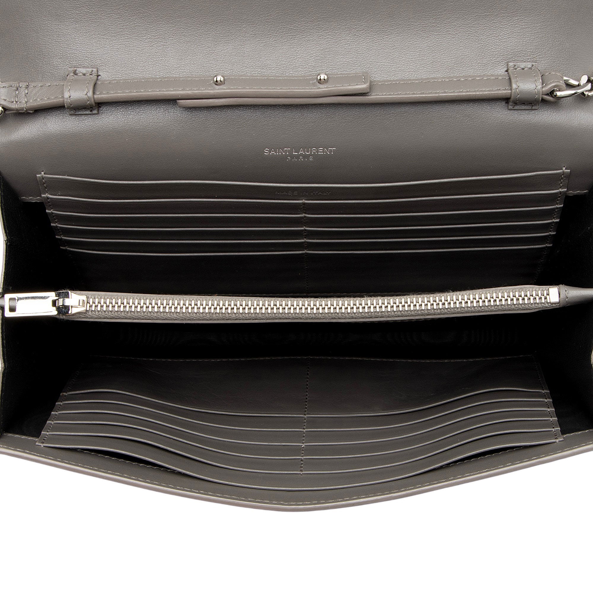 Saint Laurent Croc Embossed Leather Monogram Chain Wallet