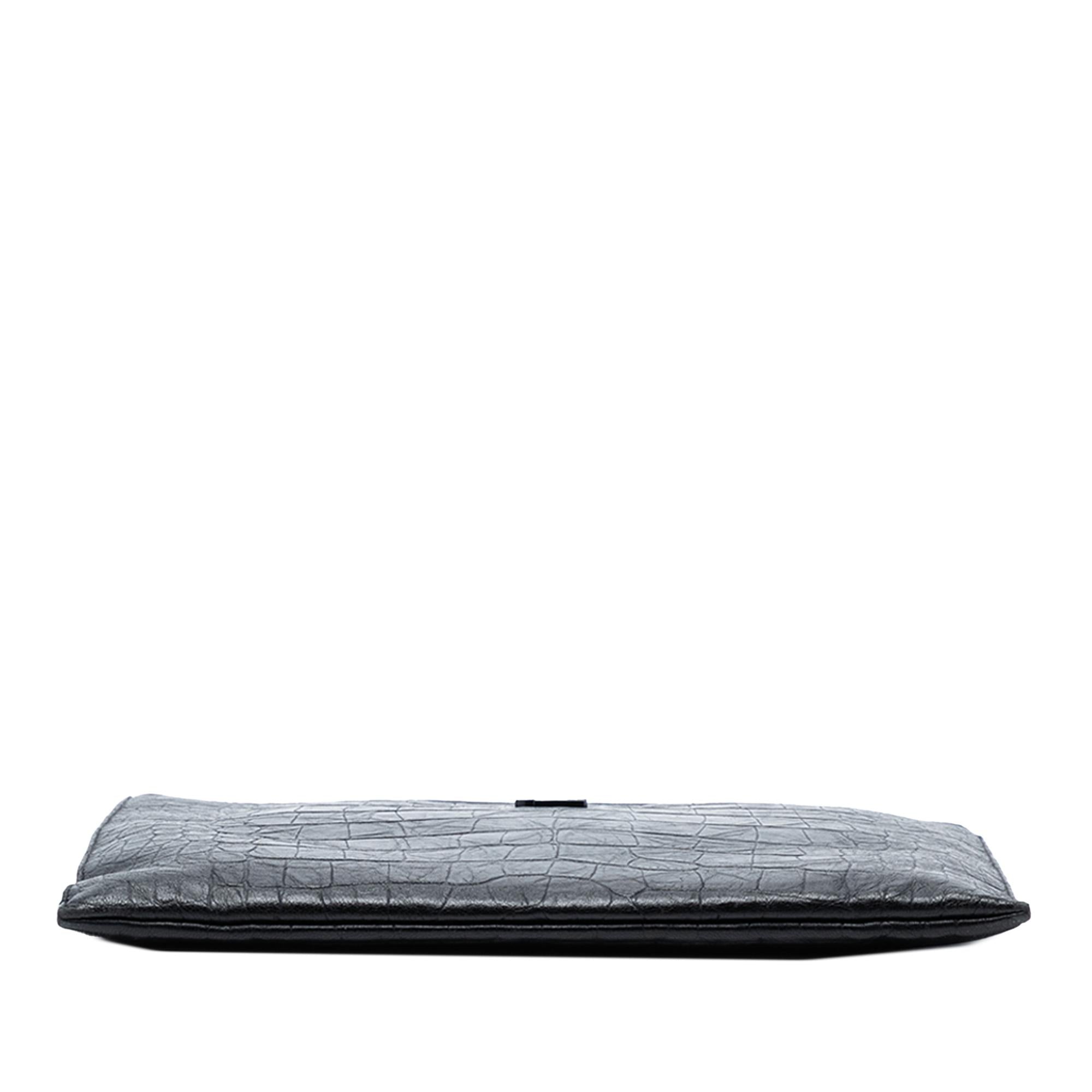 Saint Laurent Croc Embossed Leather Monogram Document Holder