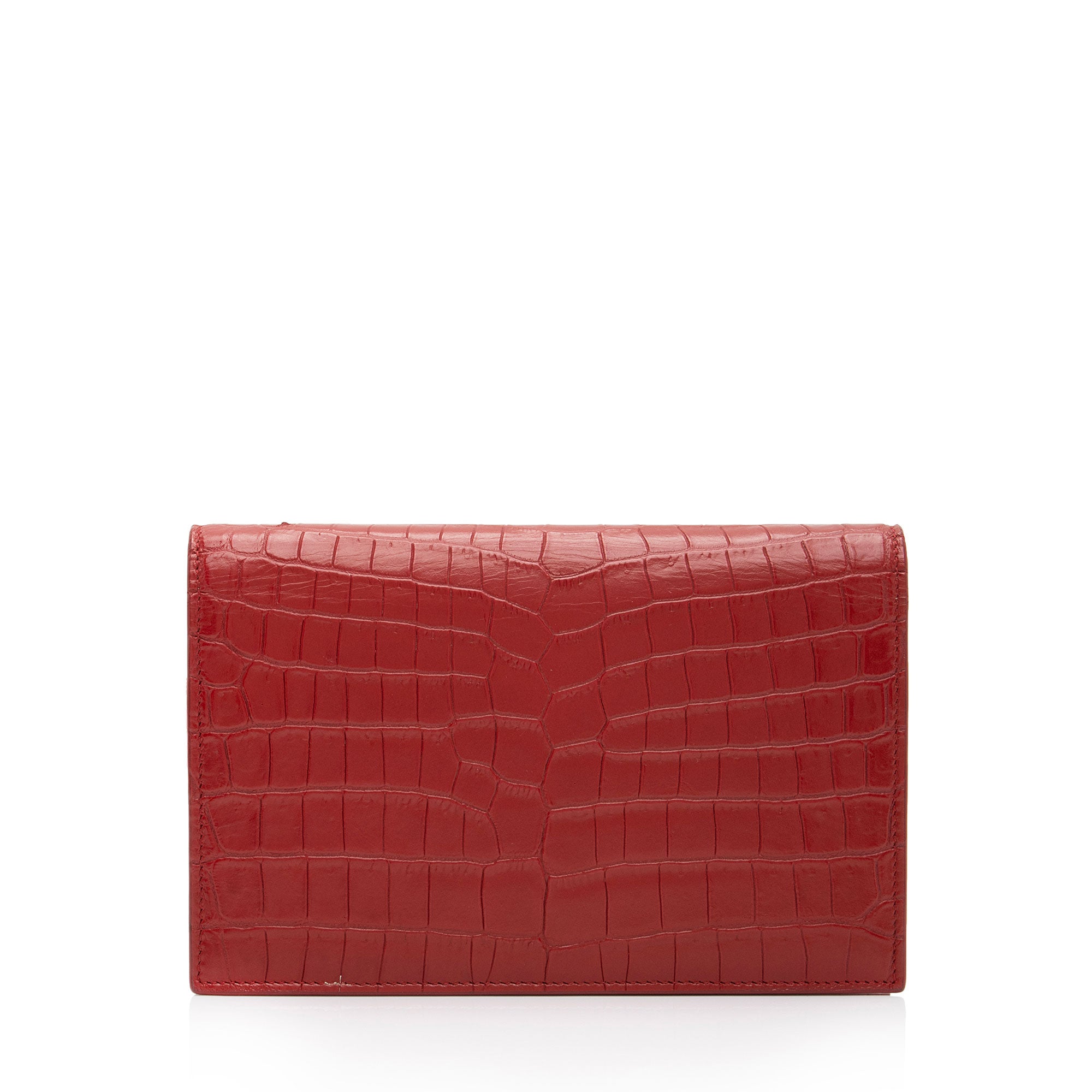 Saint Laurent Croc Embossed Leather Monogram Kate Tassel Chain Wallet