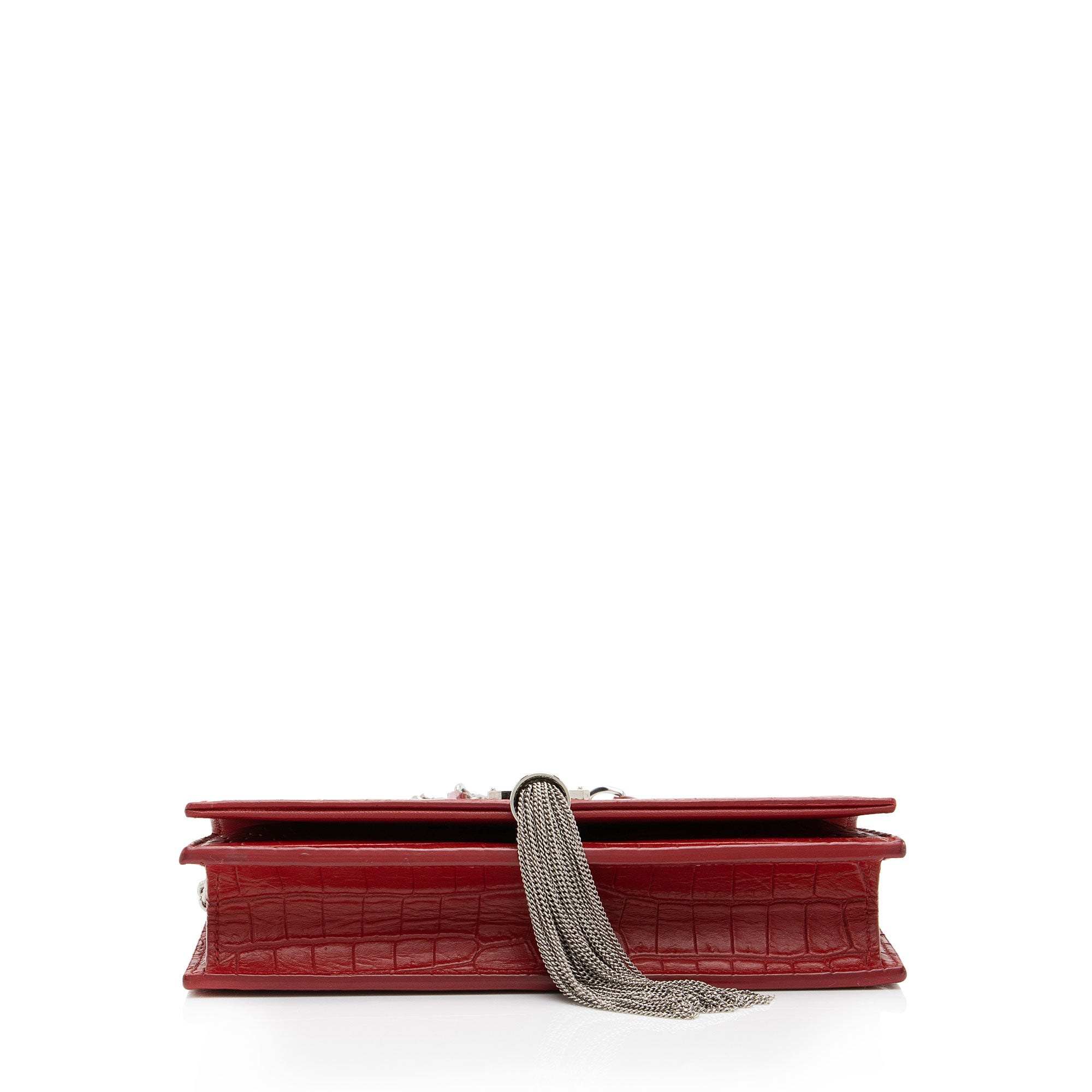 Saint Laurent Croc Embossed Leather Monogram Kate Tassel Chain Wallet