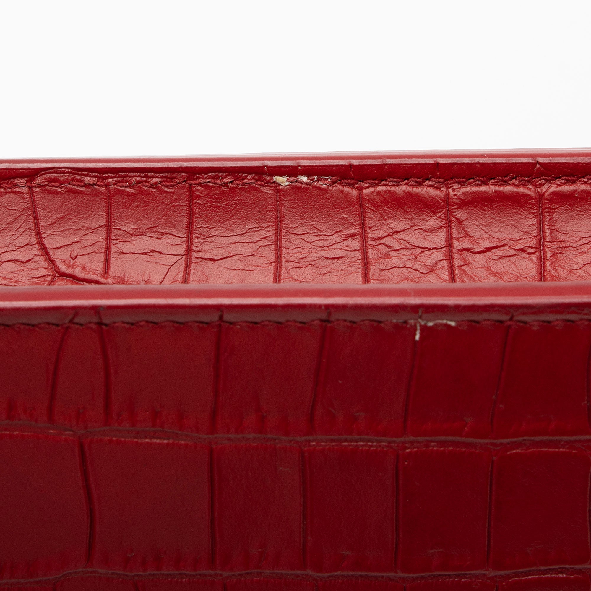 Saint Laurent Croc Embossed Leather Monogram Kate Tassel Chain Wallet