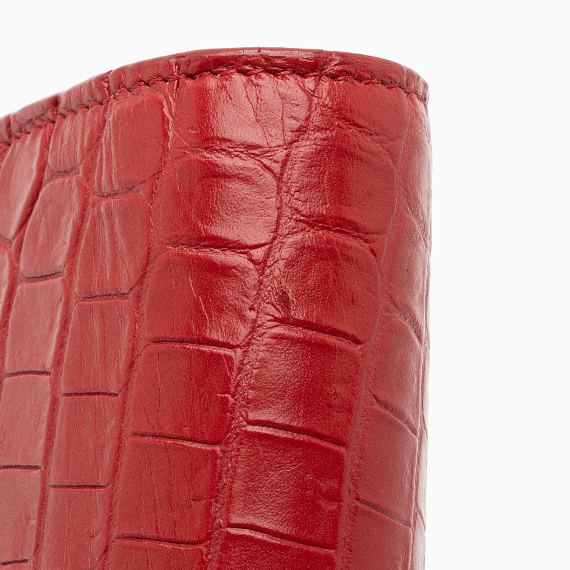 Saint Laurent Croc Embossed Leather Monogram Kate Tassel Chain Wallet