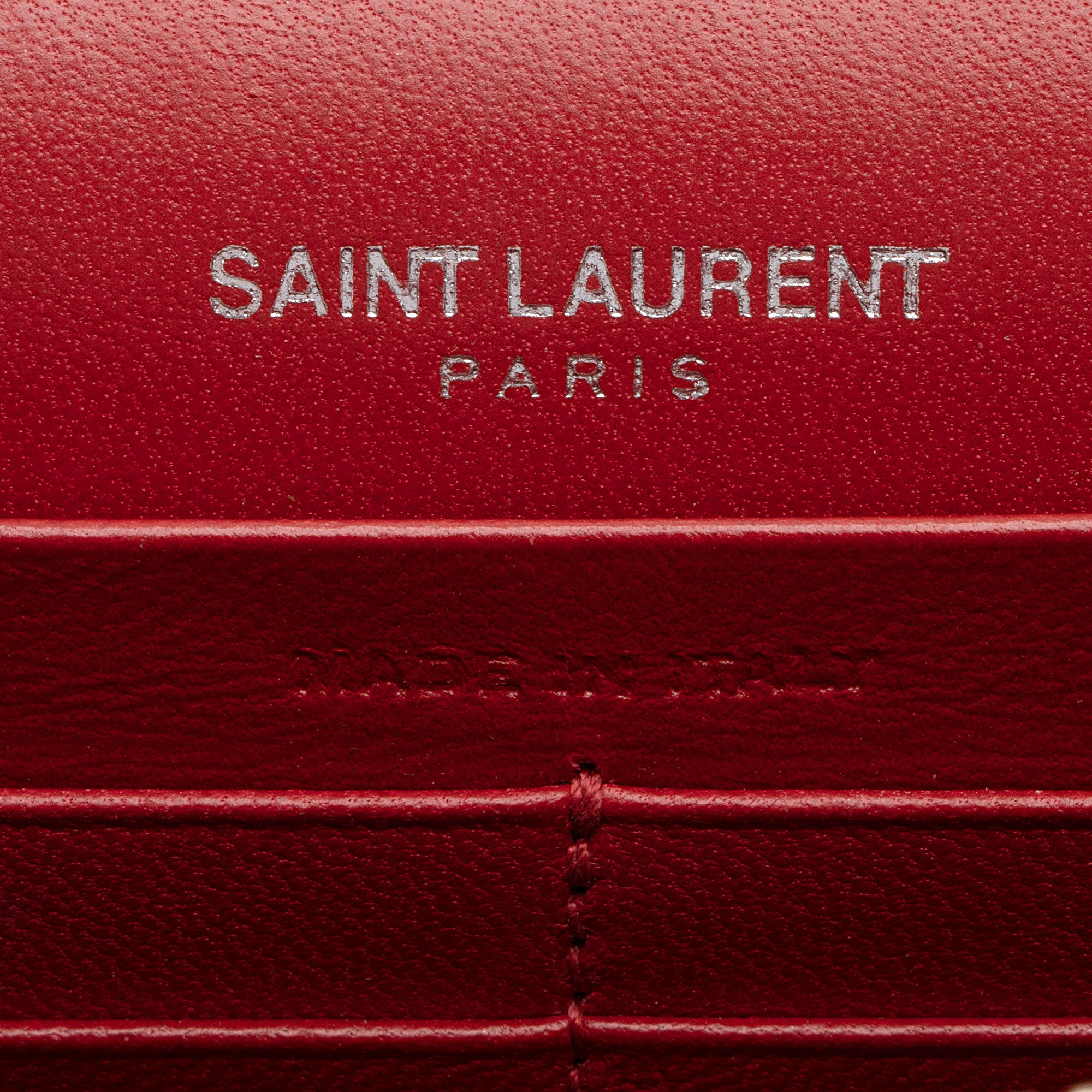 Saint Laurent Croc Embossed Leather Monogram Kate Tassel Chain Wallet
