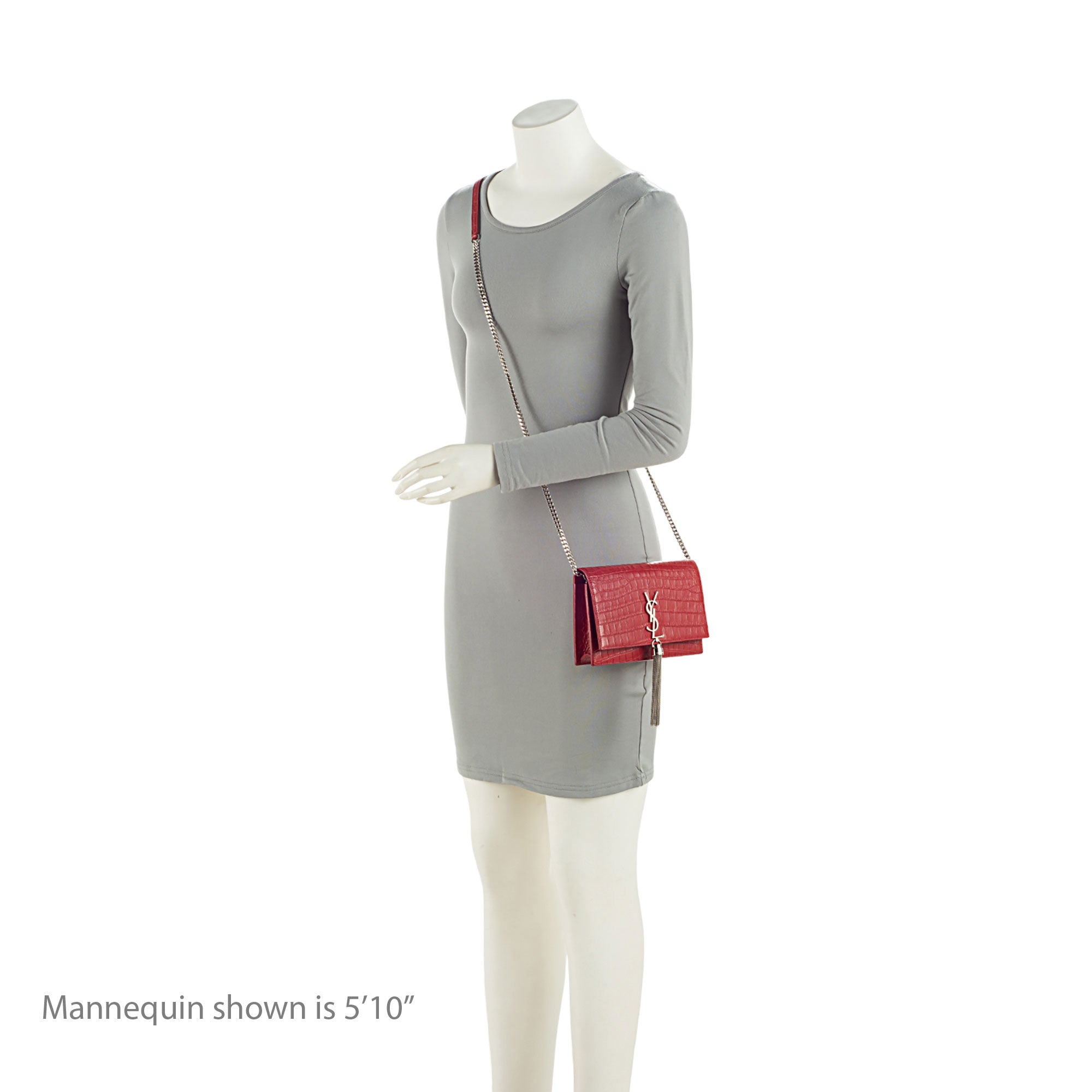 Saint Laurent Croc Embossed Leather Monogram Kate Tassel Chain Wallet