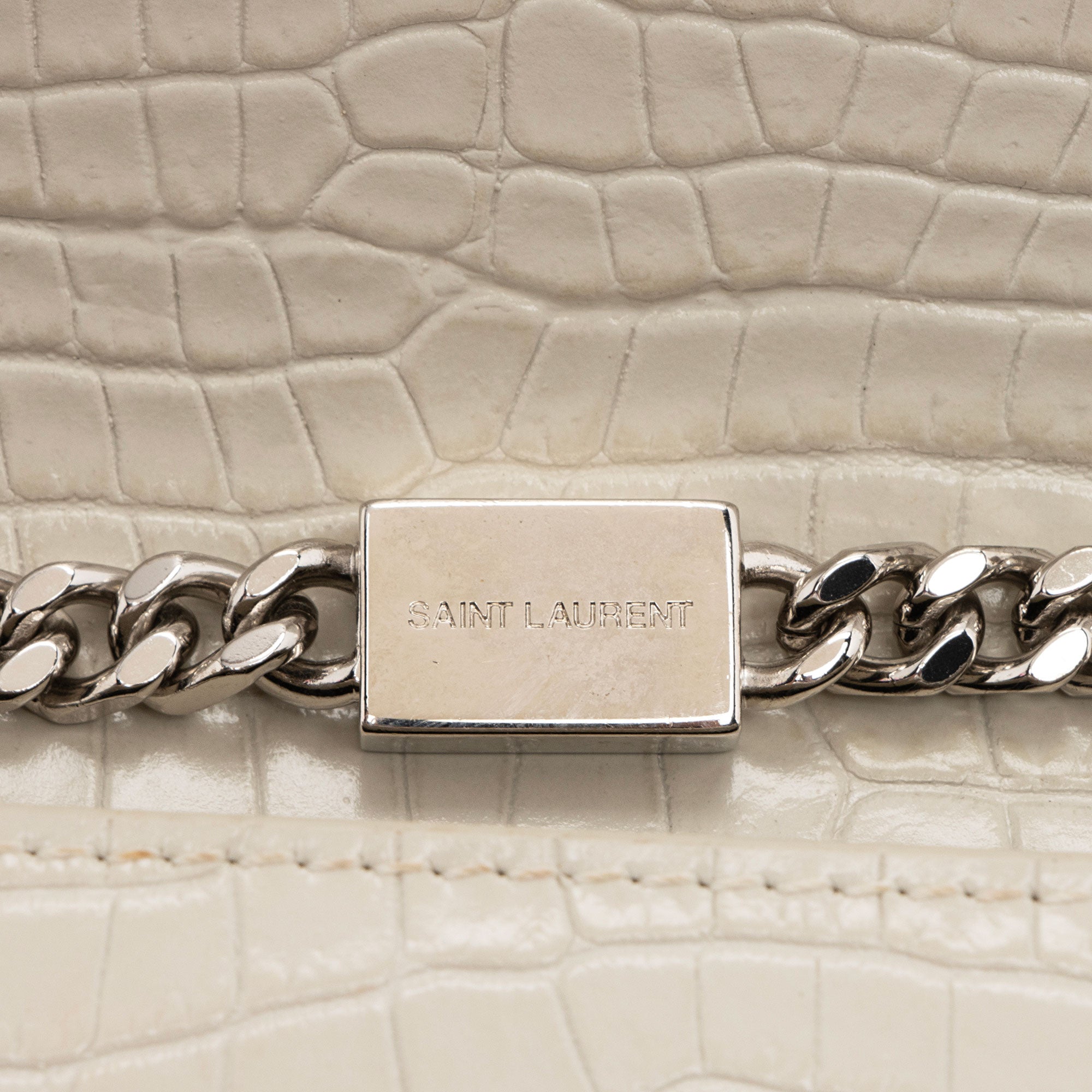 Saint Laurent Croc Embossed Leather Monogram Kate Tassel Medium Shoulder Bag (SHF-38szZN)