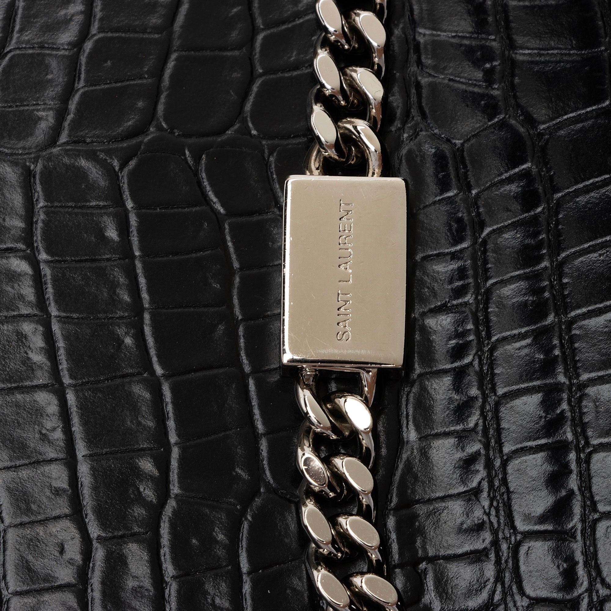 Saint Laurent Croc Embossed Leather Monogram Kate Tassel Small Shoulder Bag (SHF-BWswR2)