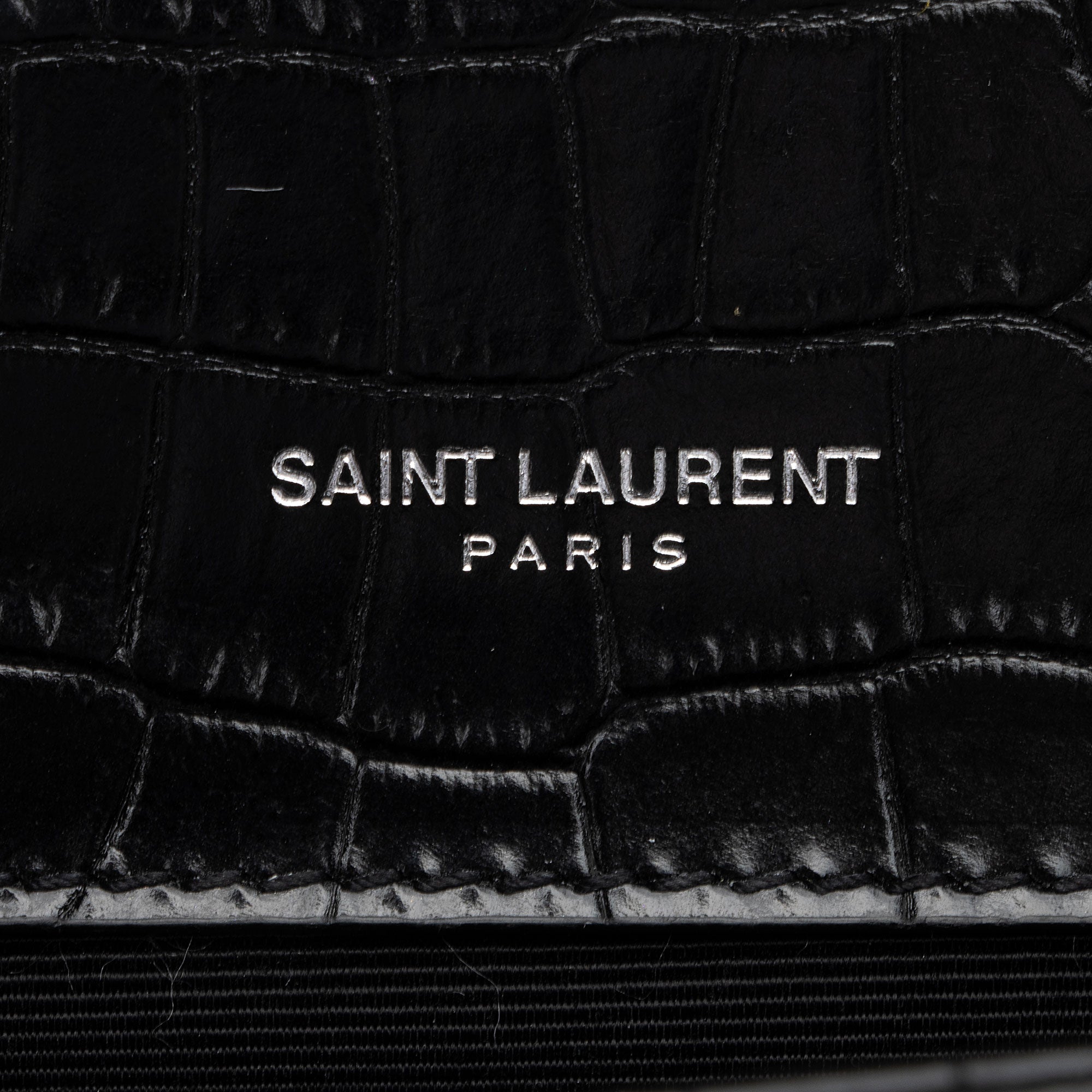 Saint Laurent Croc Embossed Leather Monogram Kate Tassel Small Shoulder Bag (SHF-BWswR2)