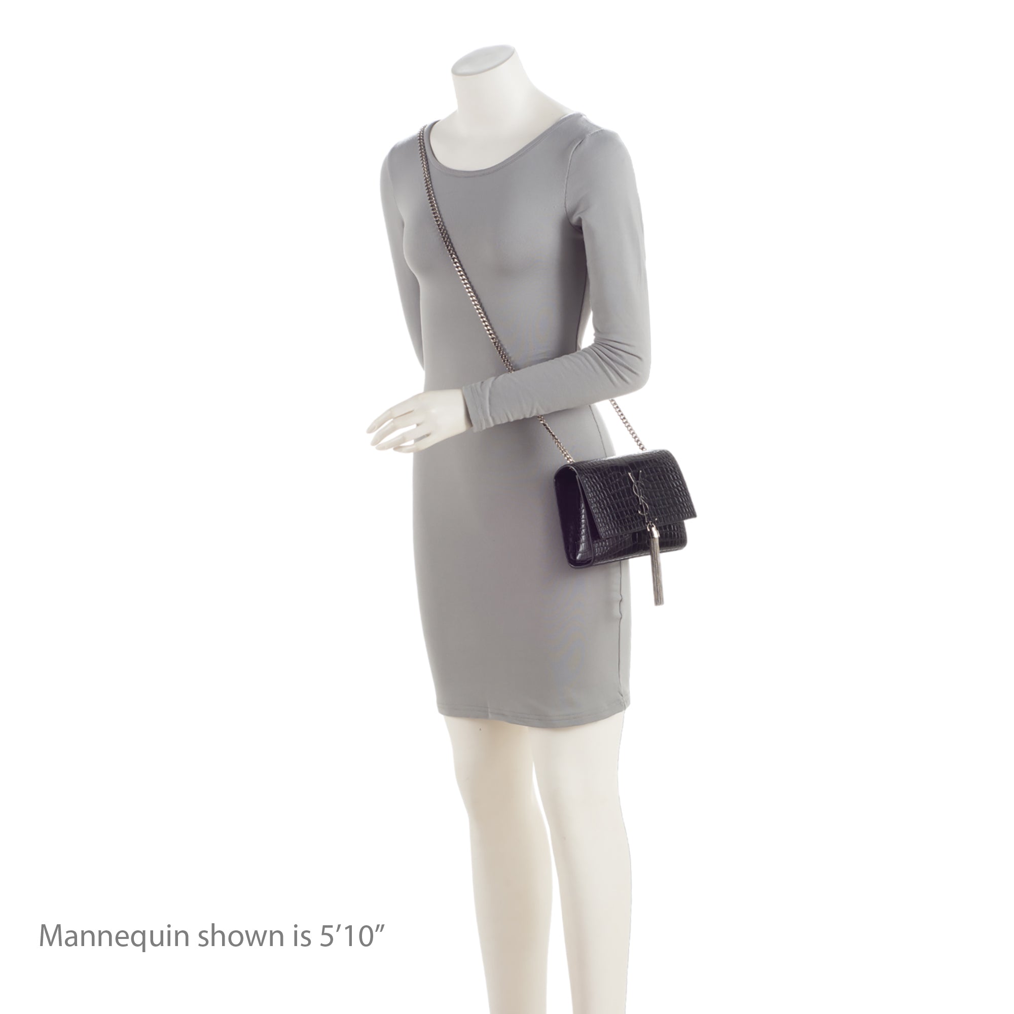 Saint Laurent Croc Embossed Leather Monogram Kate Tassel Small Shoulder Bag (SHF-BWswR2)