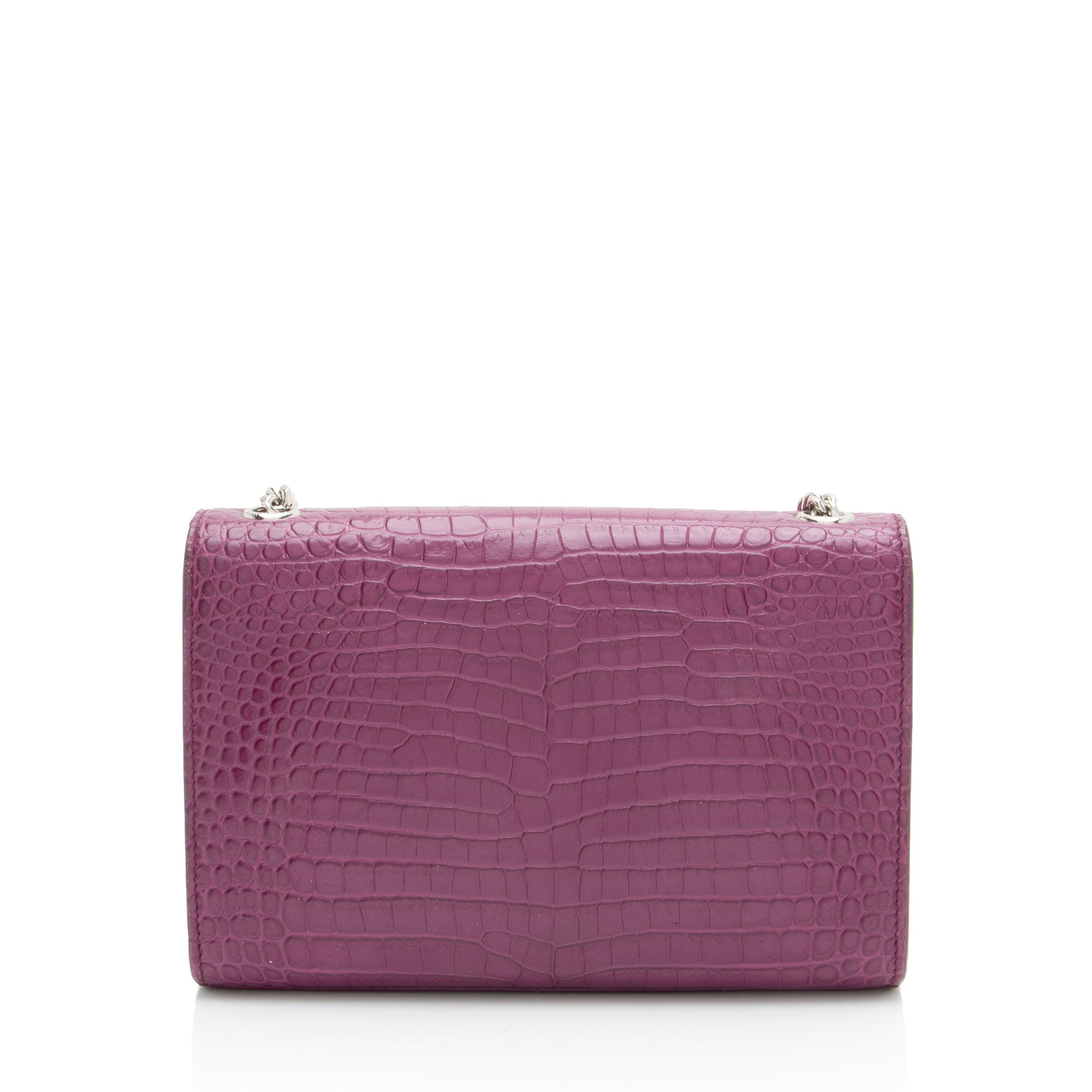Saint Laurent Croc Embossed Leather Monogram Kate Tassel Small Shoulder Bag