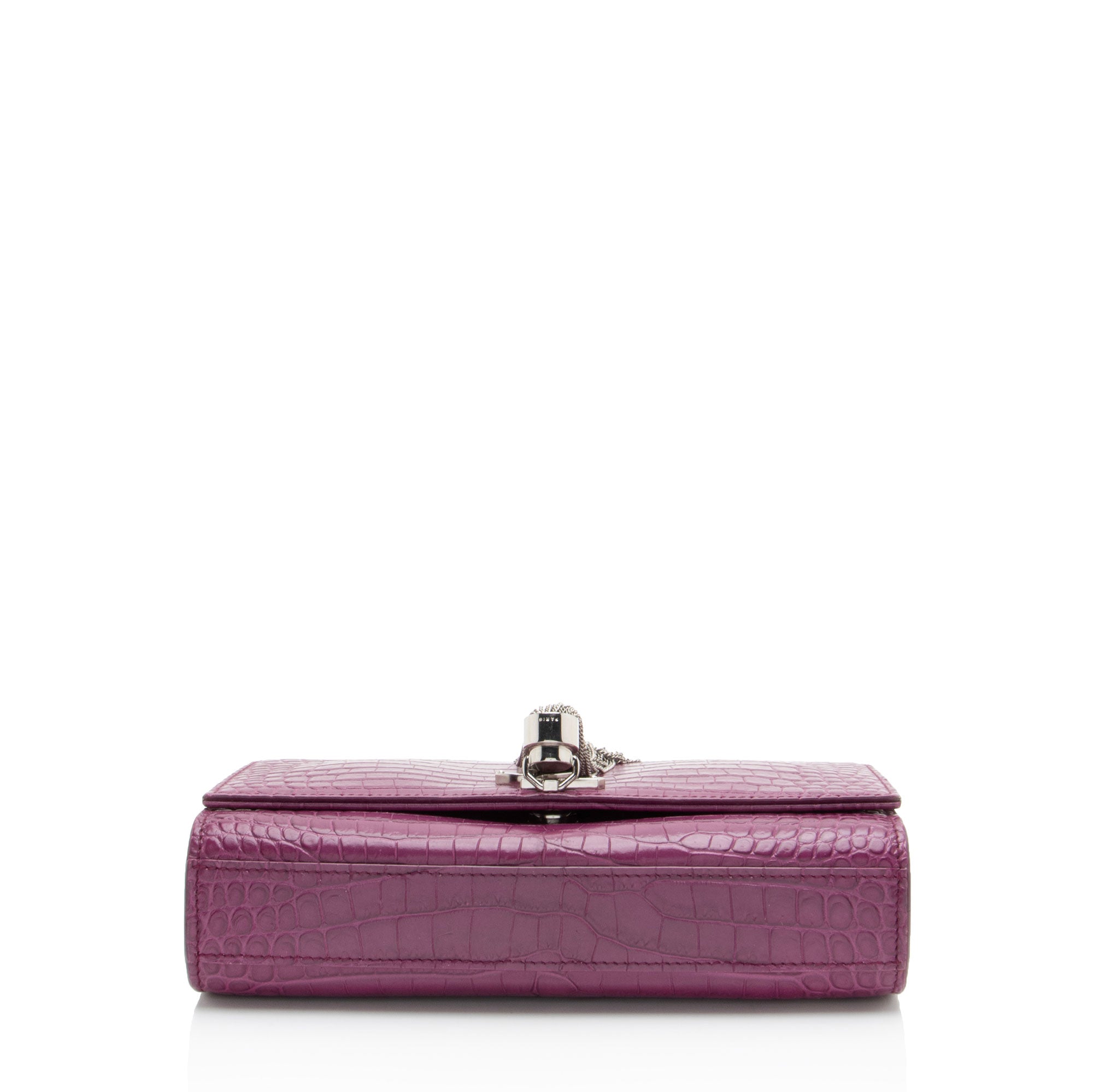 Saint Laurent Croc Embossed Leather Monogram Kate Tassel Small Shoulder Bag