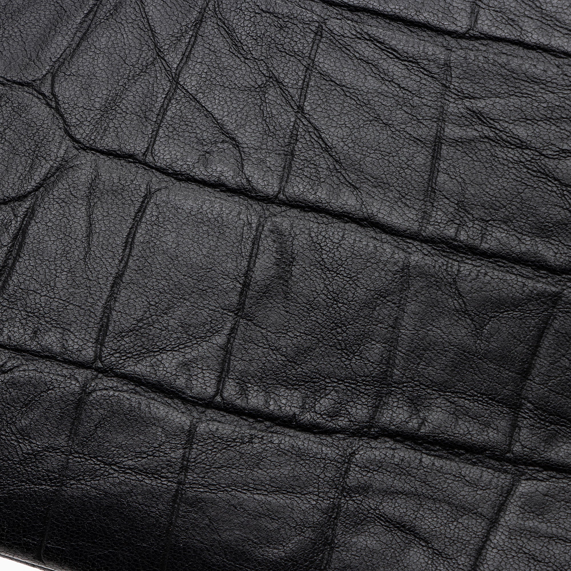 Saint Laurent Croc Embossed Leather Monogram Large Zip Pouch