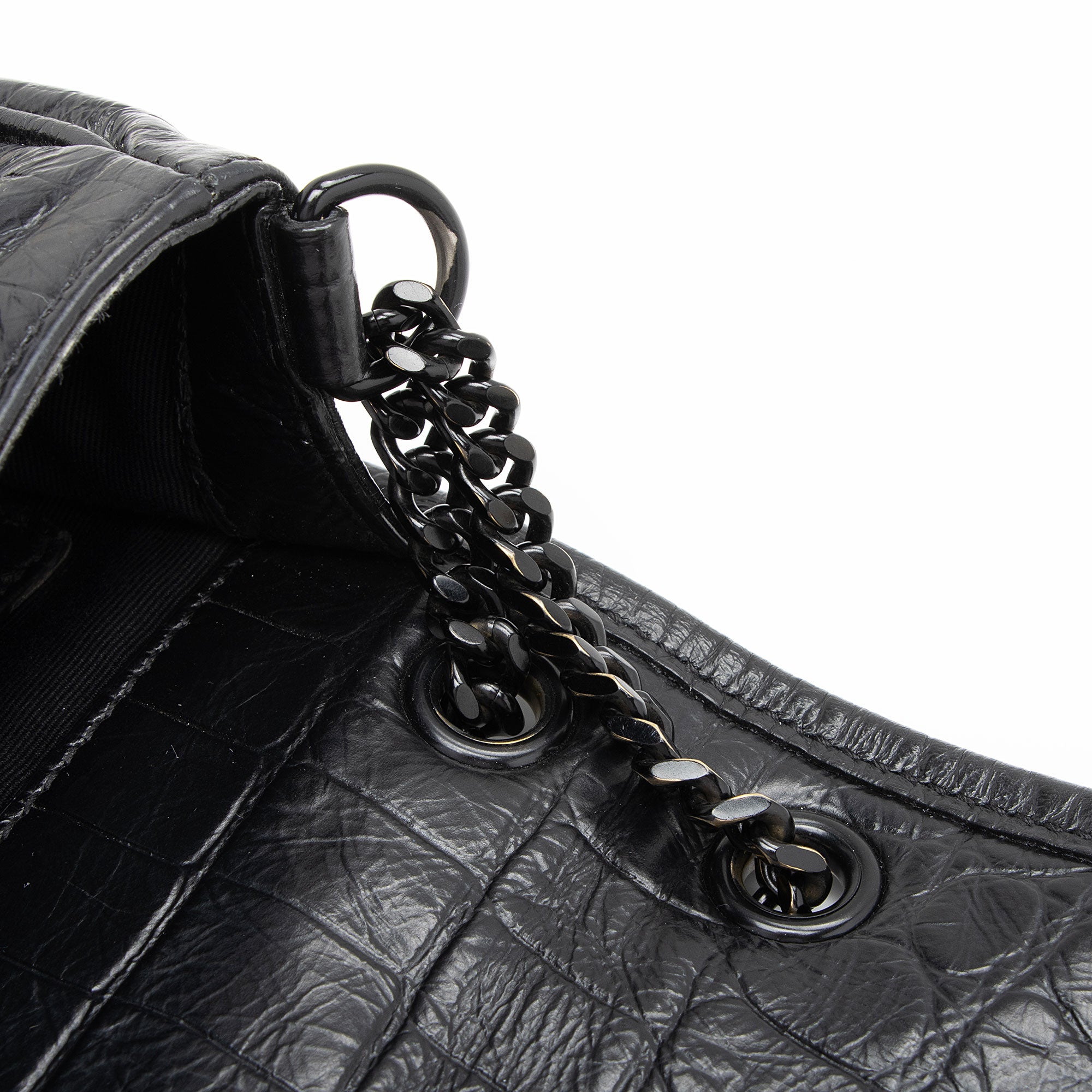 Saint Laurent Croc Embossed Leather Monogram Niki Baby Shoulder Bag (SHF-NVfs5q)