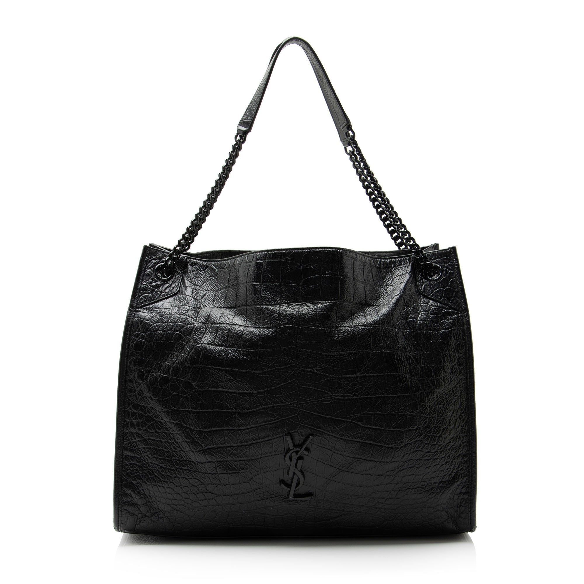Saint Laurent Croc Embossed Leather Monogram Niki Large Shopping Tote