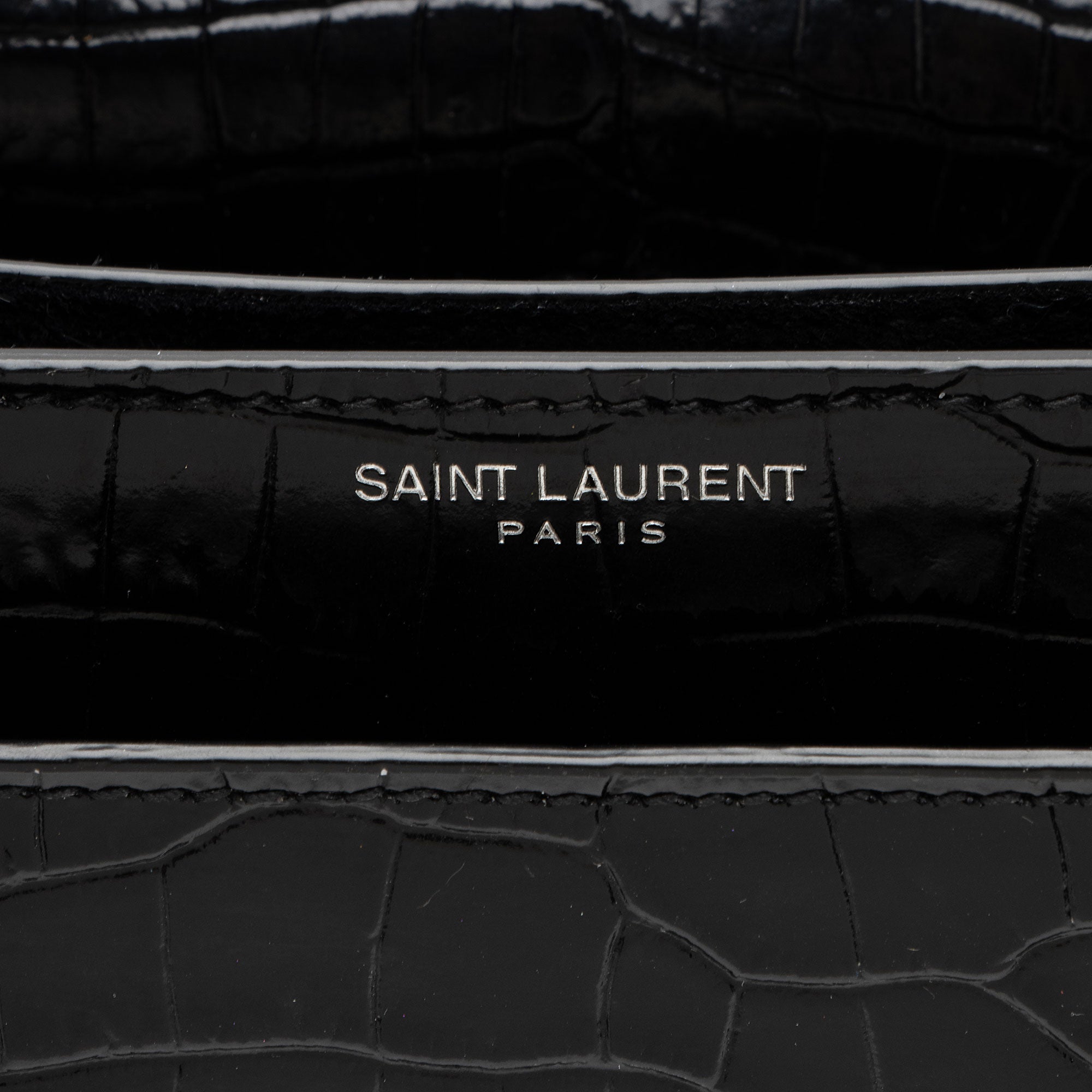 Saint Laurent Croc Embossed Leather Monogram Sunset Medium Shoulder Bag (SHF-LCdXkt)
