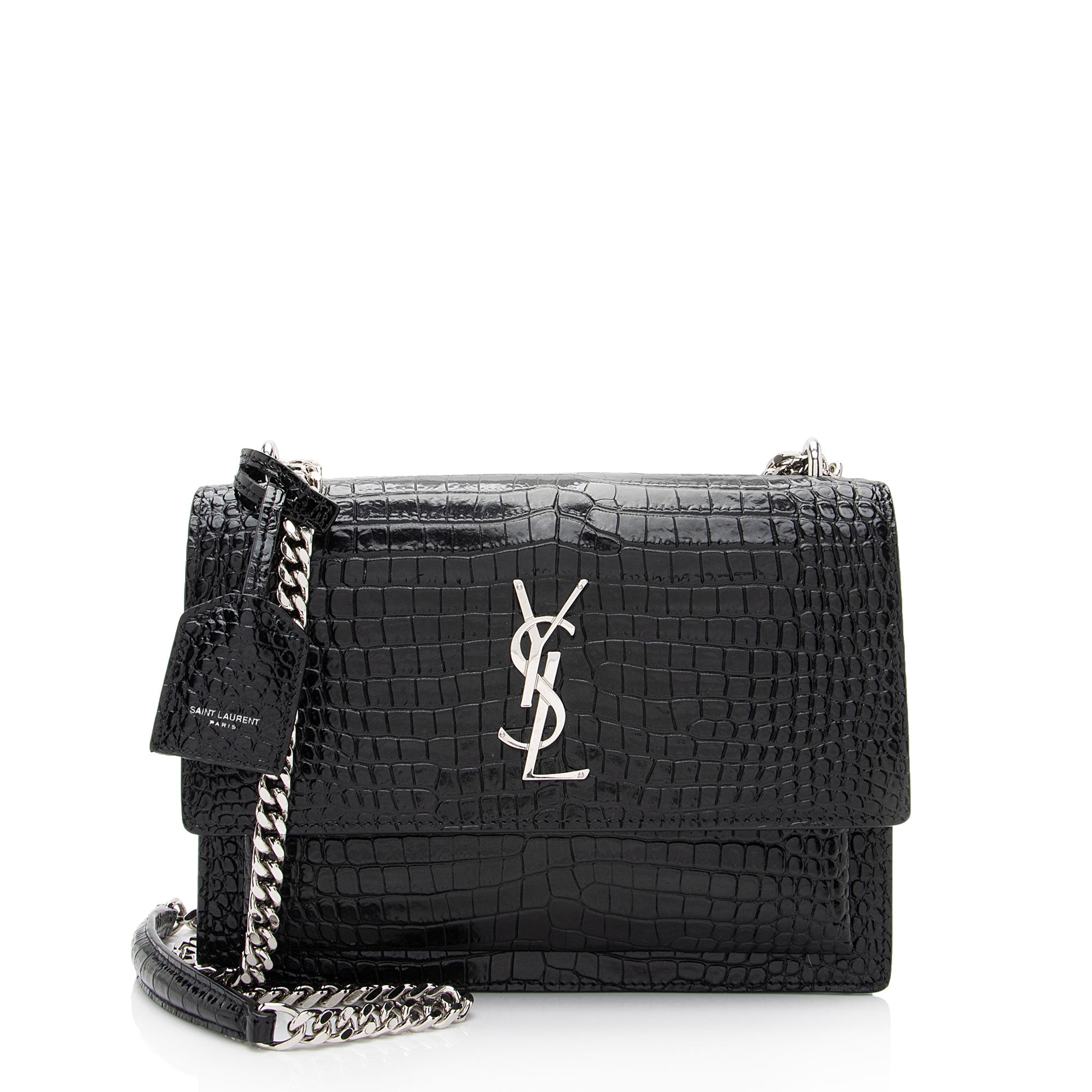 Saint Laurent Croc Embossed Leather Monogram Sunset Medium Shoulder Bag (SHF-LCdXkt)
