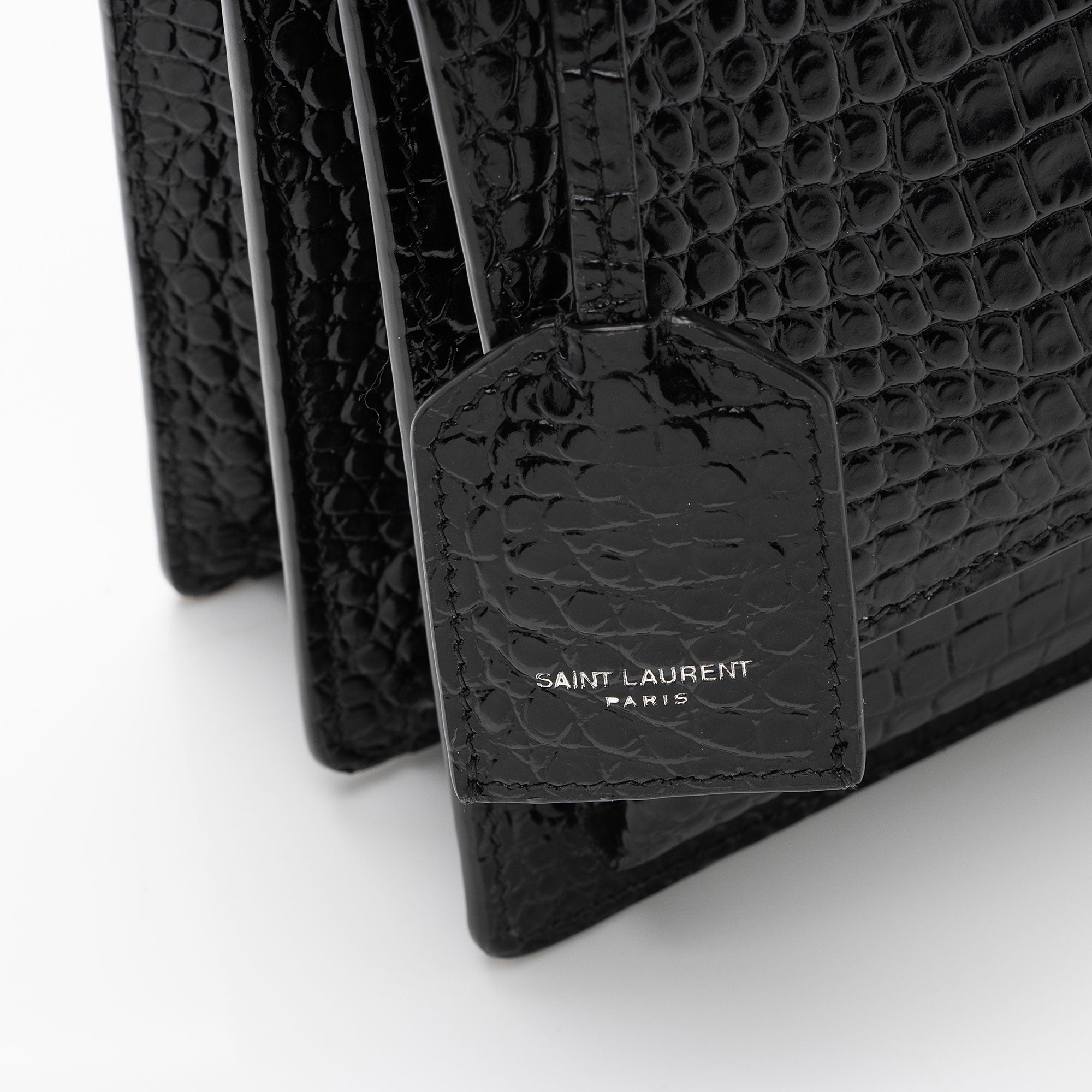 Saint Laurent Croc Embossed Leather Monogram Sunset Medium Shoulder Bag (SHF-LCdXkt)