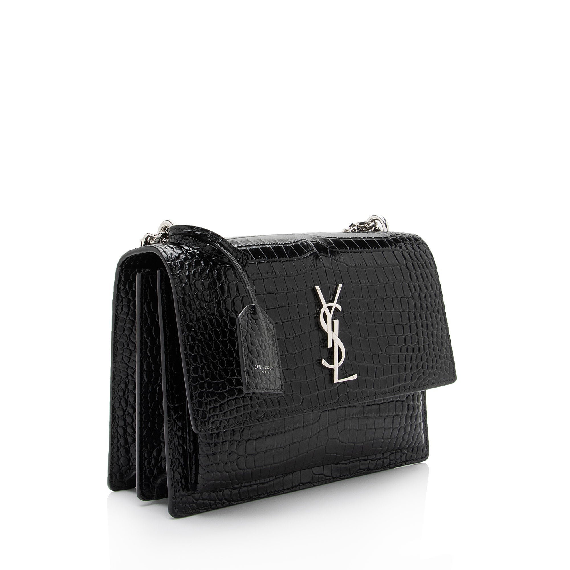 Saint Laurent Croc Embossed Leather Monogram Sunset Medium Shoulder Bag (SHF-LCdXkt)