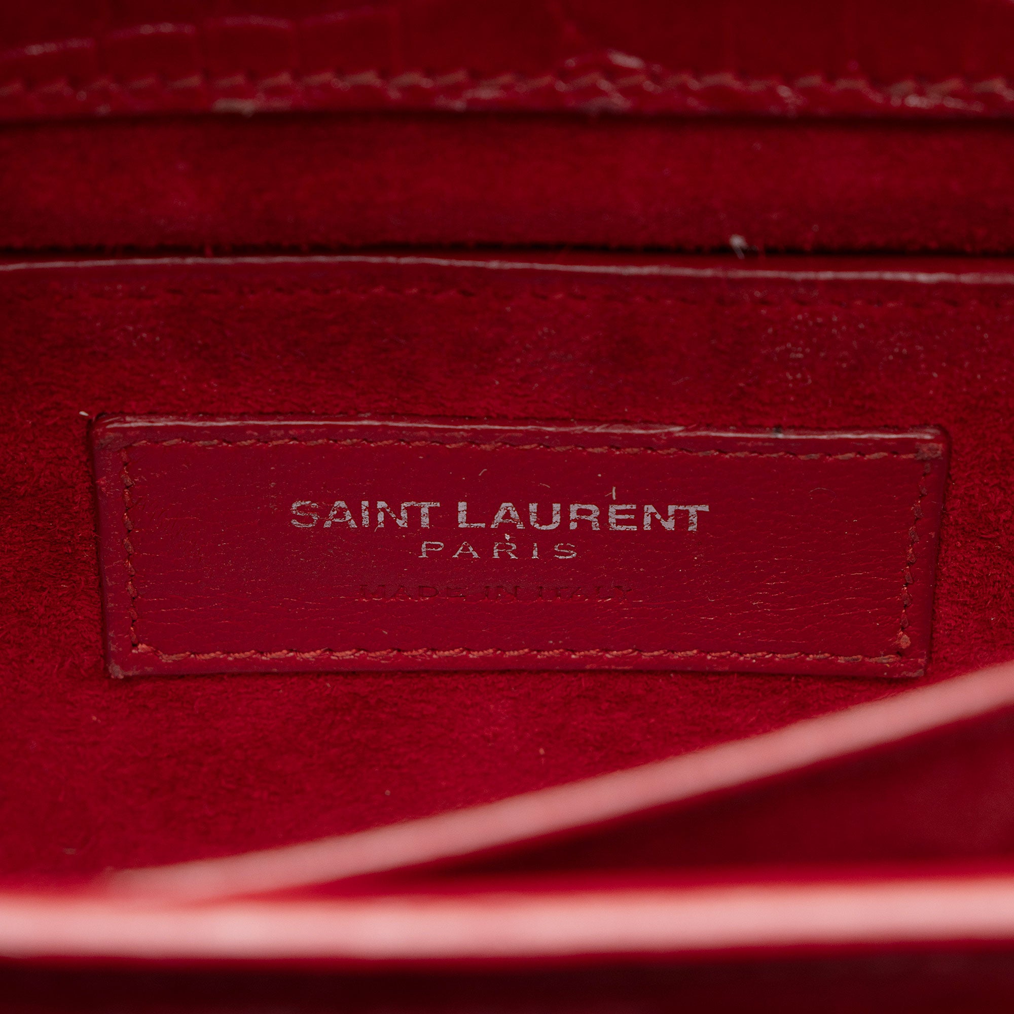 Saint Laurent Croc Embossed Leather Monogram Sunset Medium Shoulder Bag (SHF-T5kq37)