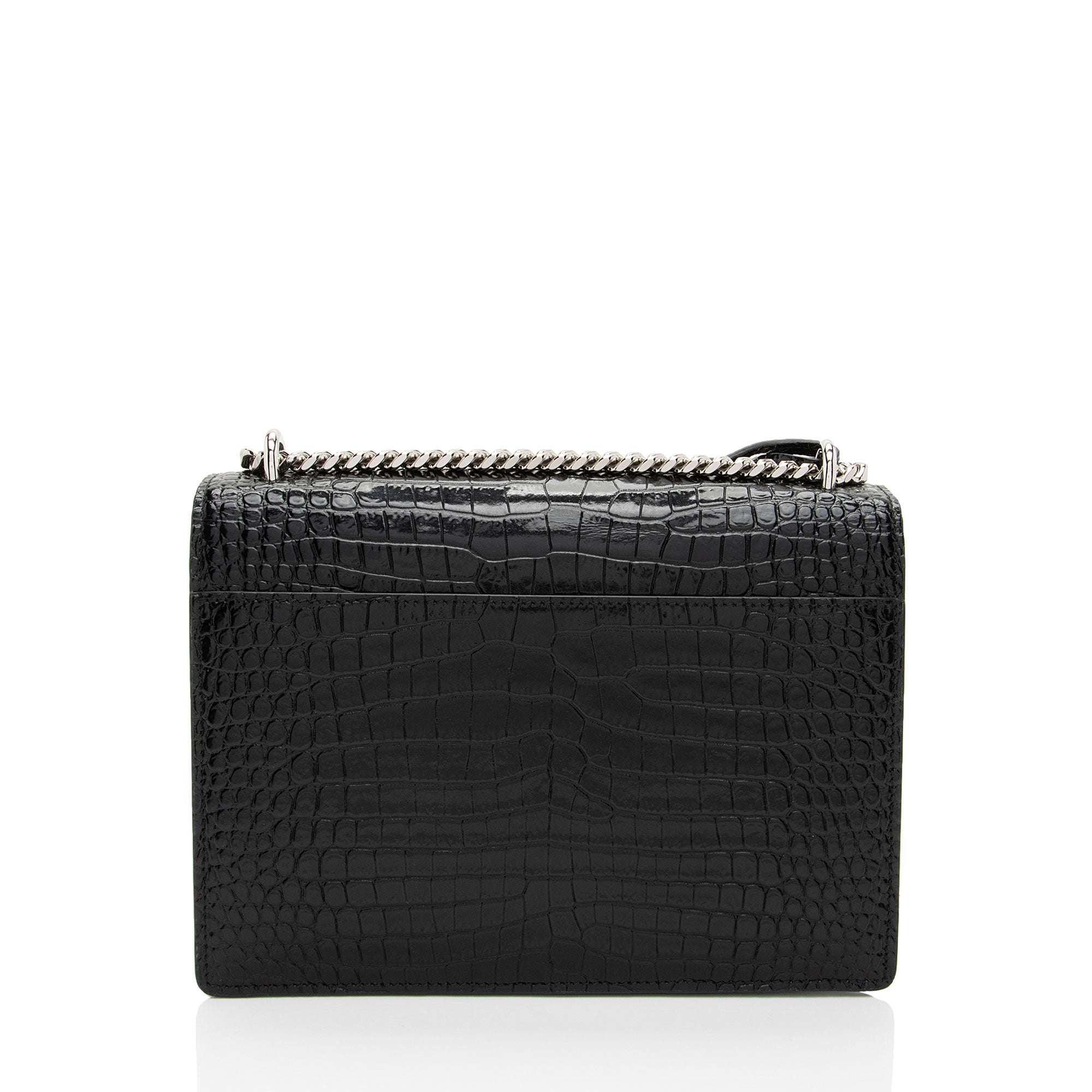 Saint Laurent Croc Embossed Leather Monogram Sunset Medium Shoulder Bag (SHF-M2o6S1)