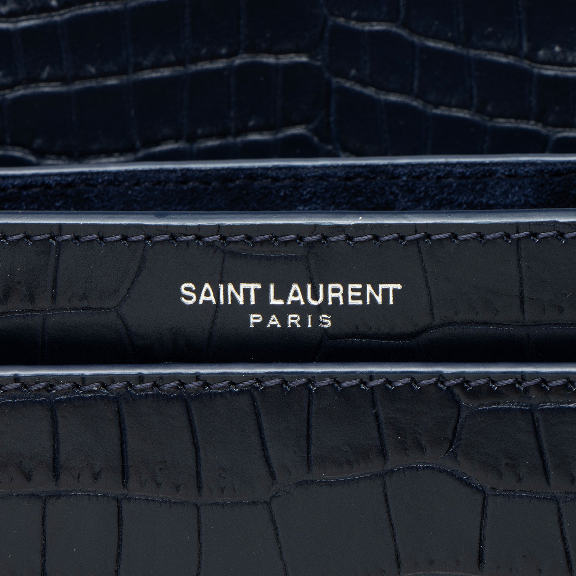 Saint Laurent Croc Embossed Leather Monogram Sunset Medium Shoulder Bag